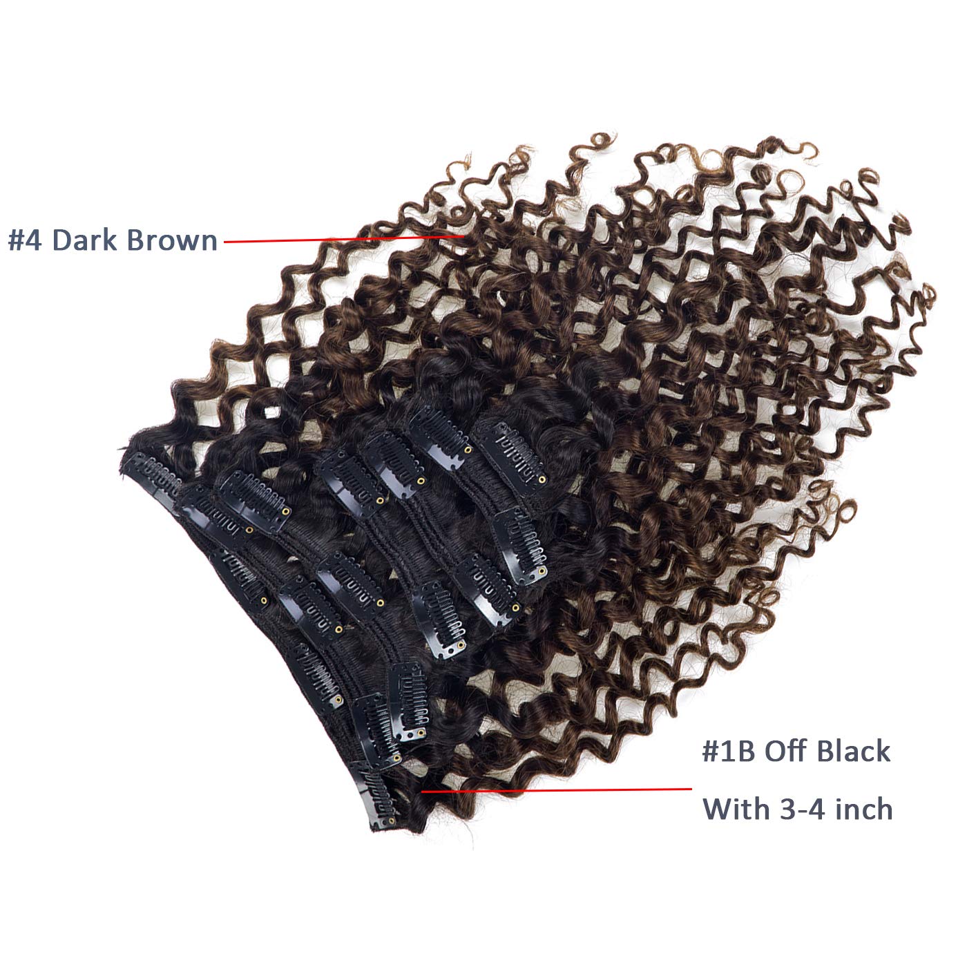 LacerHair Jerry Curly Clip in Human Hair Extensions Real Remy 100% Brazilian Virgin Hair 120G Balayage Natural Black Fading into