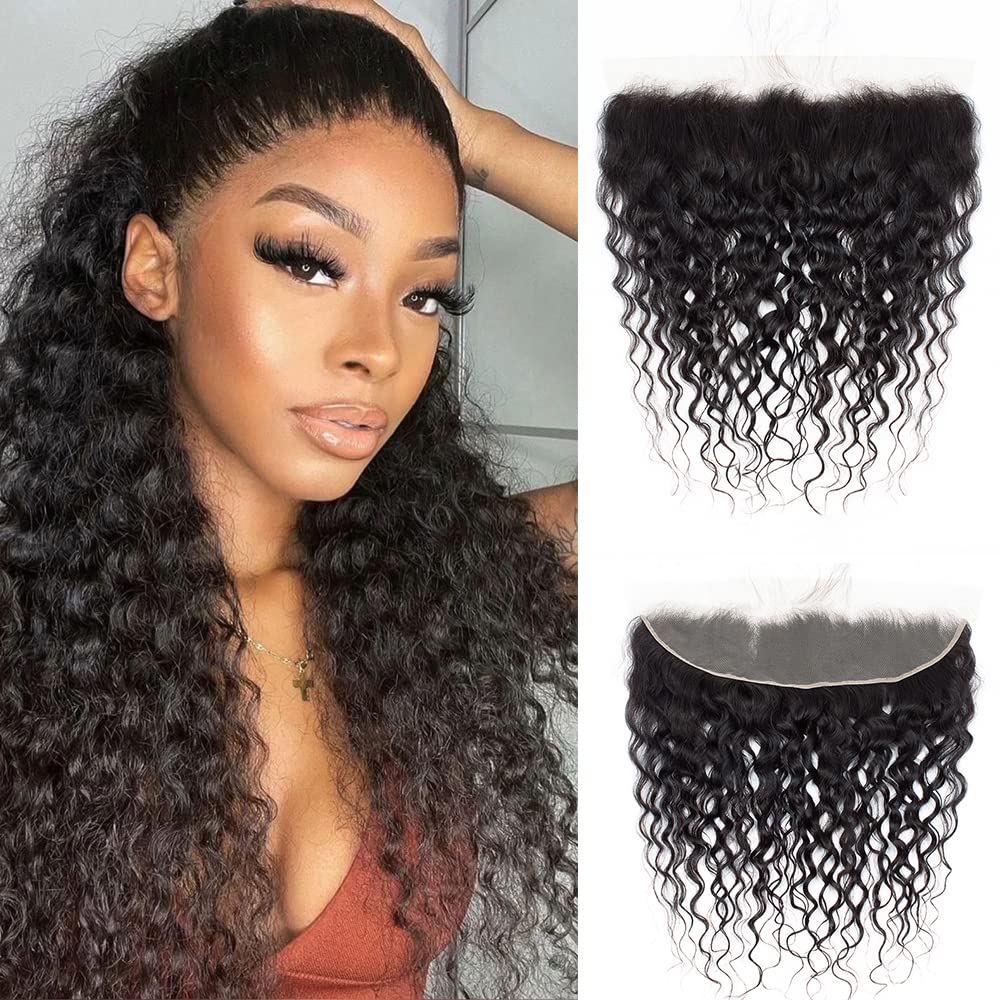 Kapelli Hair Ear To Ear 13X4 Transparent Lace Frontal Closure Brazilian Water Wave Human Hair Frontal 180% Density Brazilian Vir