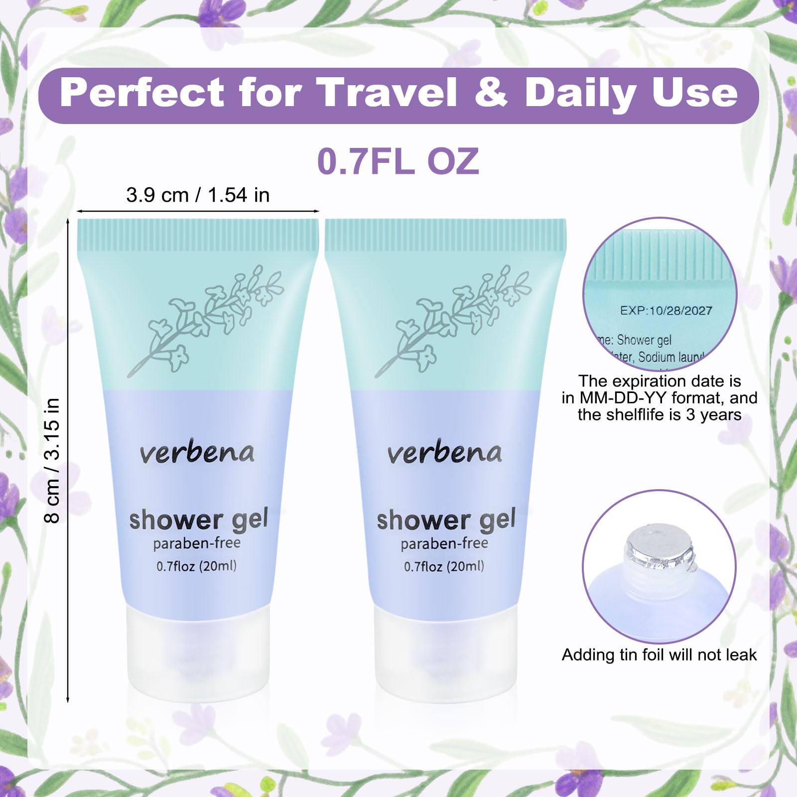 fafortune Travel Size Body Wash Bulk,Verbena Scent,0.7 fl oz (20ml) Small Size Mini body wash,Hotel Supplies Bulk for Guests Air