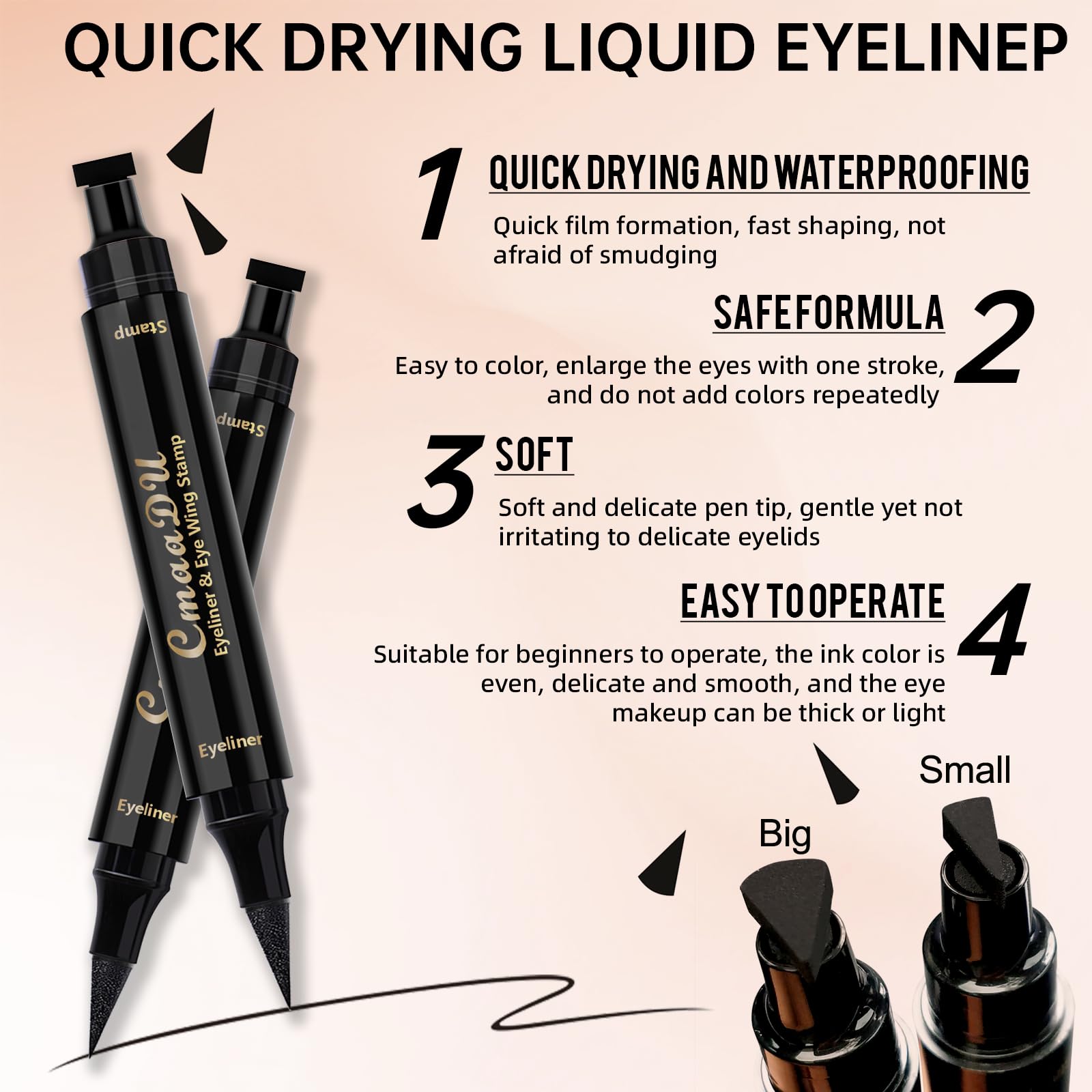 HOSAILY Black Eyeliner Stamp Quick Fix Makeup Cleanser Eraser Pen Set, Big Small Winged Eyeliner Stamp Cat Eye Stencil Tool, Mak