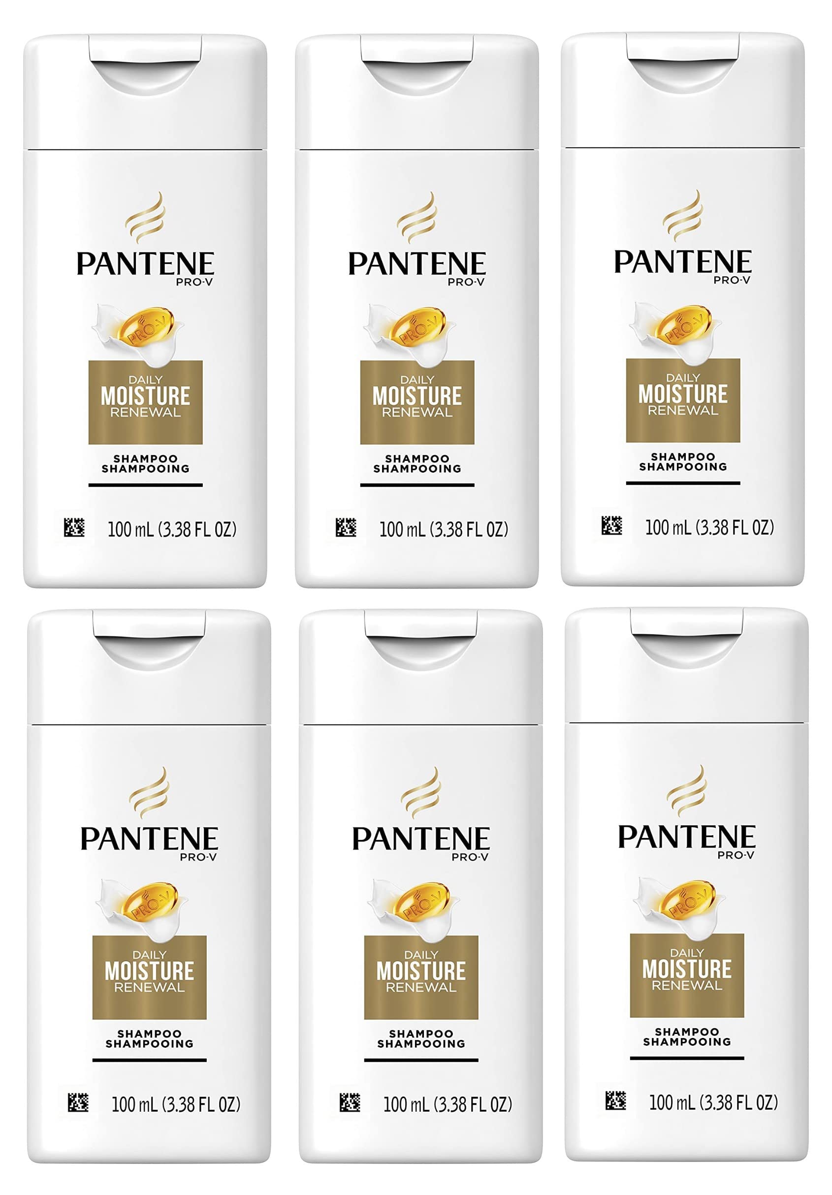 Pantene Pro-V Daily Moisture Renewal Hydrating Shampoo, 3.38 Fl Oz Travel Size (Pack of 6)