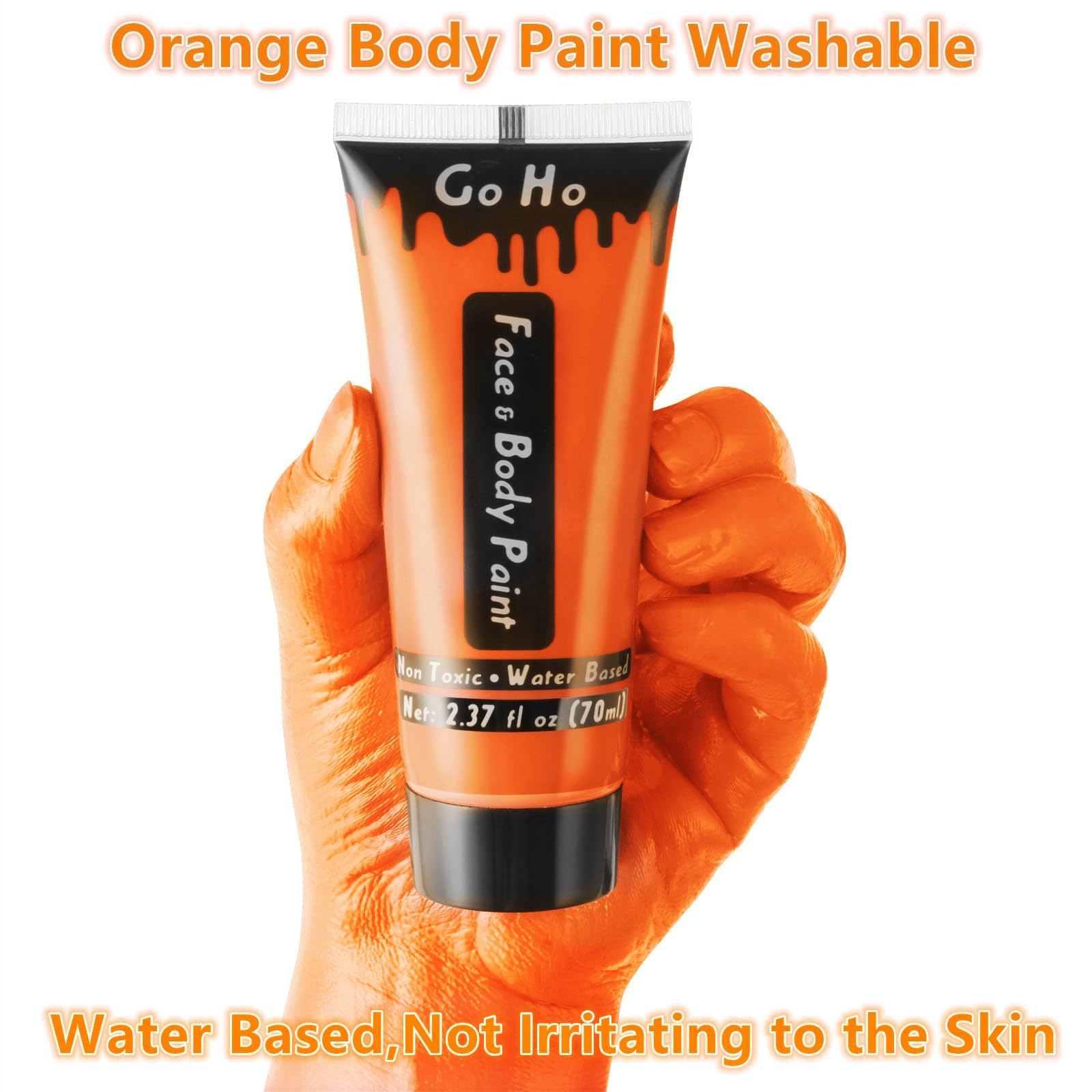 Go Ho Orange Body Paint Washable(2.37 Oz,70 Ml),Water Based Cream Orange Face Body Paint For Sfx Cosplay Costumes Festivals Hall