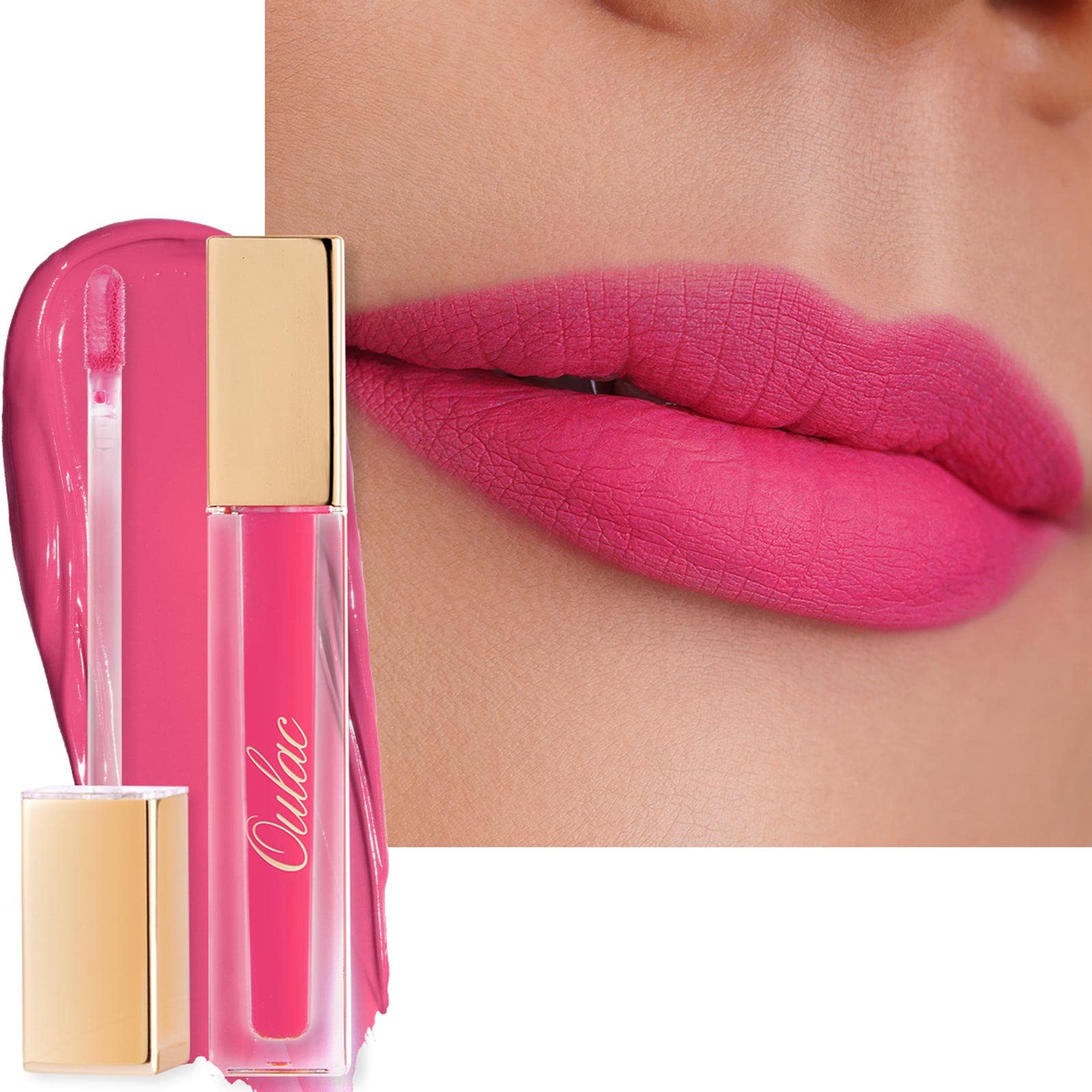 Oulac Matte Liquid Hot Pink Lipstick For Women, Long Lasting Lipstick Waterproof Lip Stain, No Transfer, Creamy High Pigmented F
