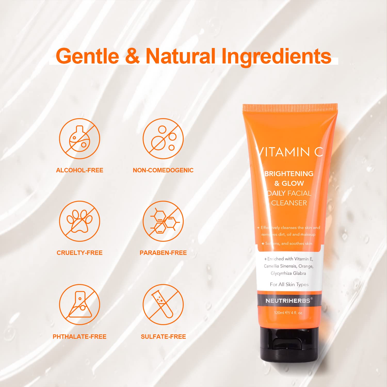 Neutriherbs Vitamin C Face Wash,Daily Facial Cleanser with Aloe & Hyaluronic Acid| Clean,Refresh,Brighten and Balance Complexion