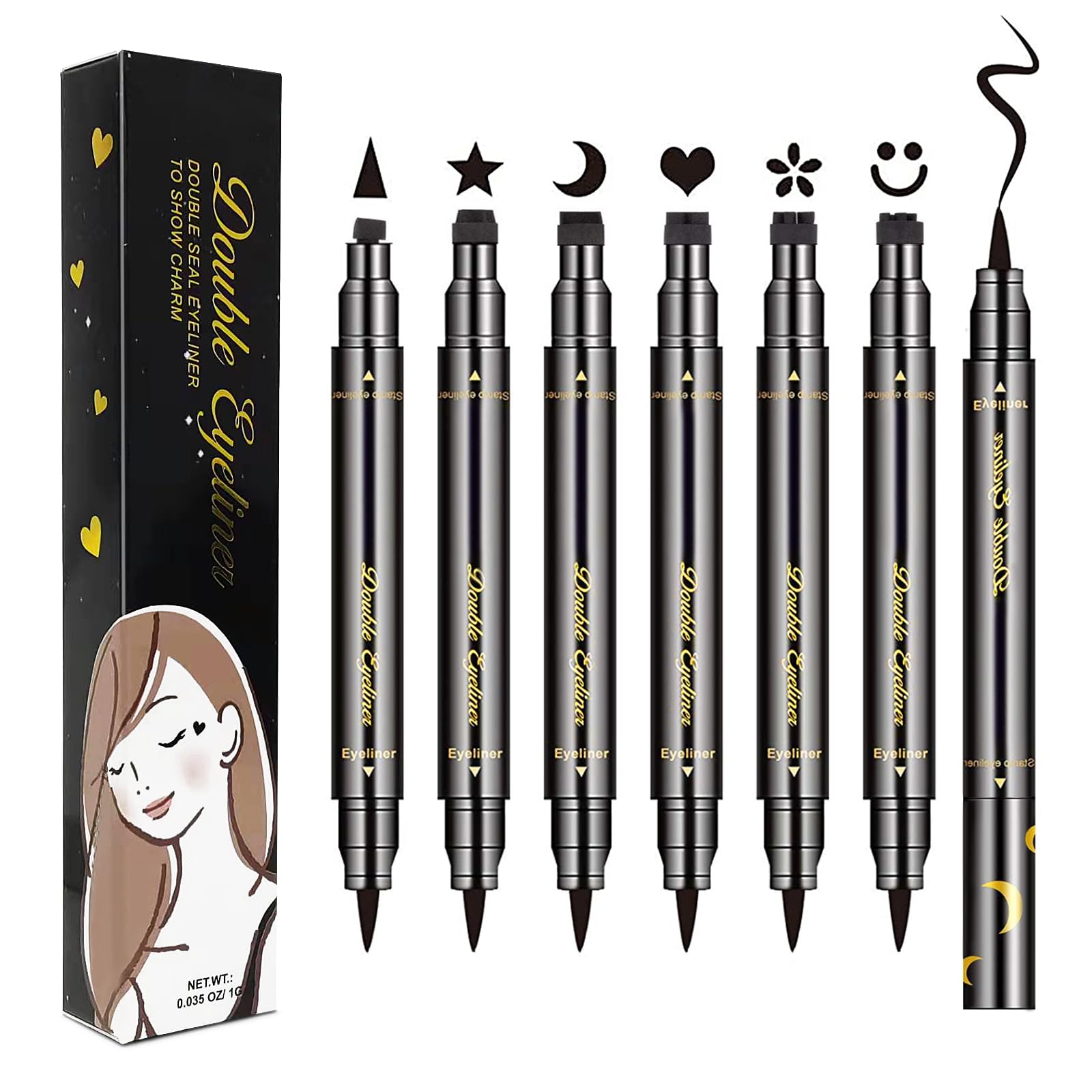 Lokfar 6 Pcs Double-Headed Liquid Eyeliner Stamp Pen Set, Eye Liners For Women Waterproof Eyeliner Pencil Black Eye-Liner Stenci