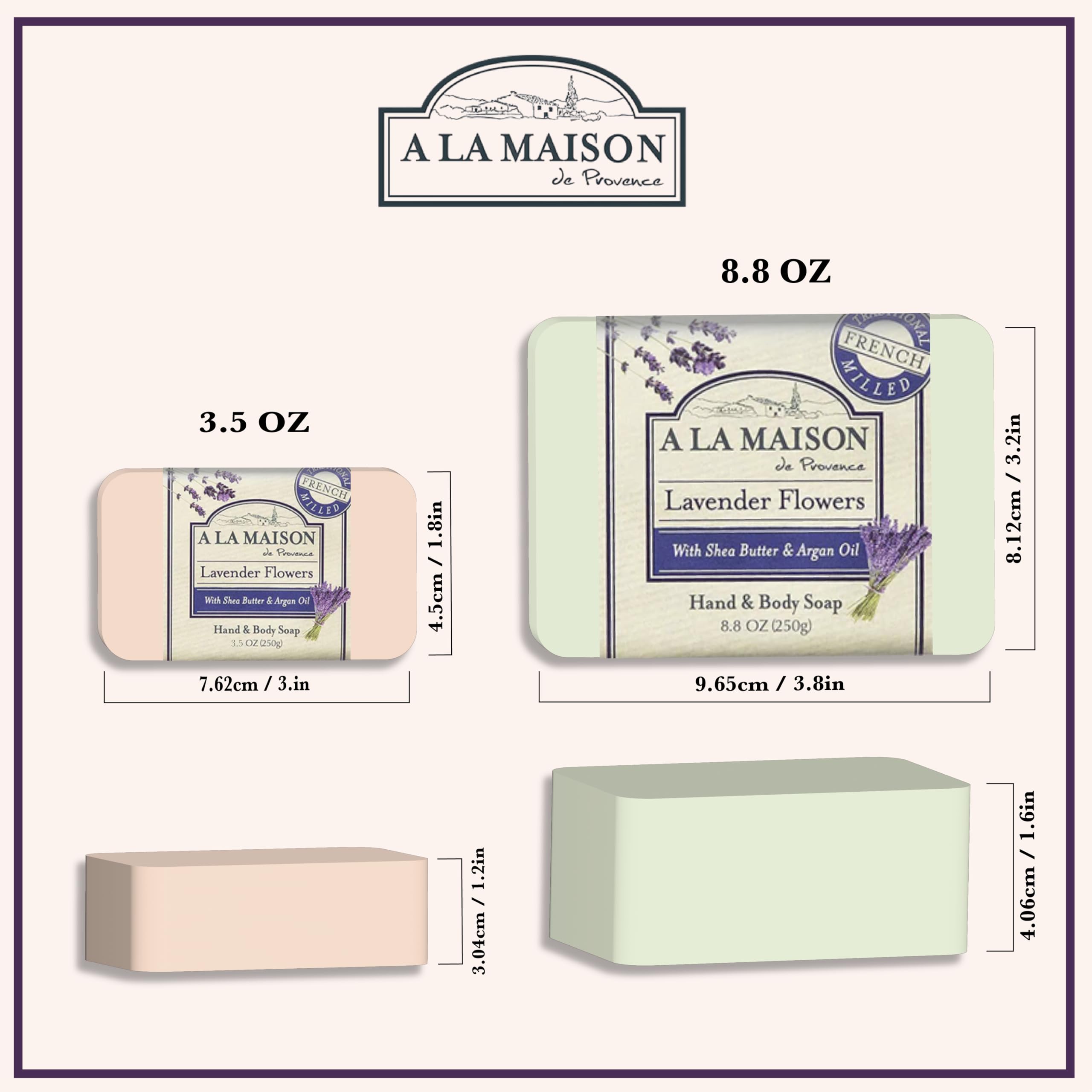 A LA MAISON Lavender Flower Bar Soap - Triple French Milled Natural Moisturizing Hand Soap Bar (3 Bars of Soap, 8.8 oz)