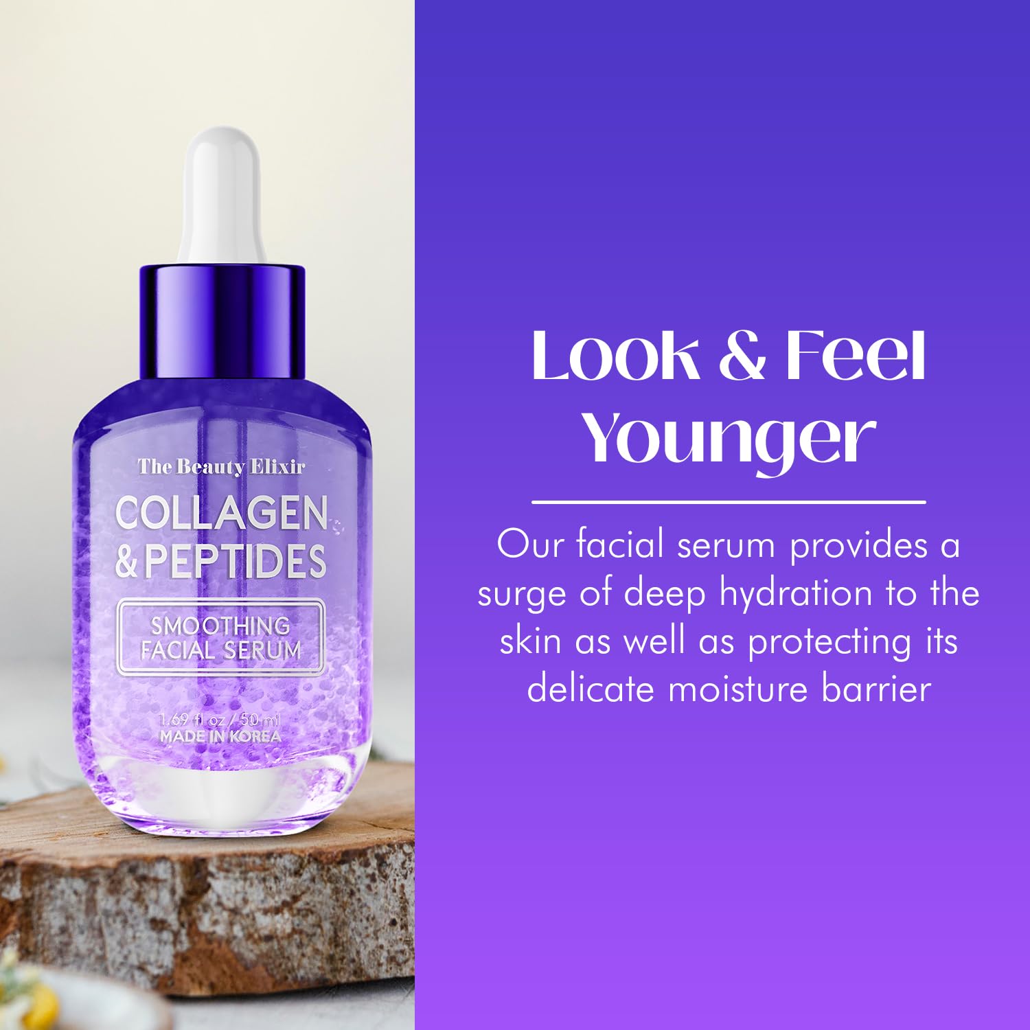 Collagen & Peptides Serum For Face - Anti Aging, Wrinkle Reduction, Firming, Hydrating, Nourishing - Lightweight Korean Skin Car