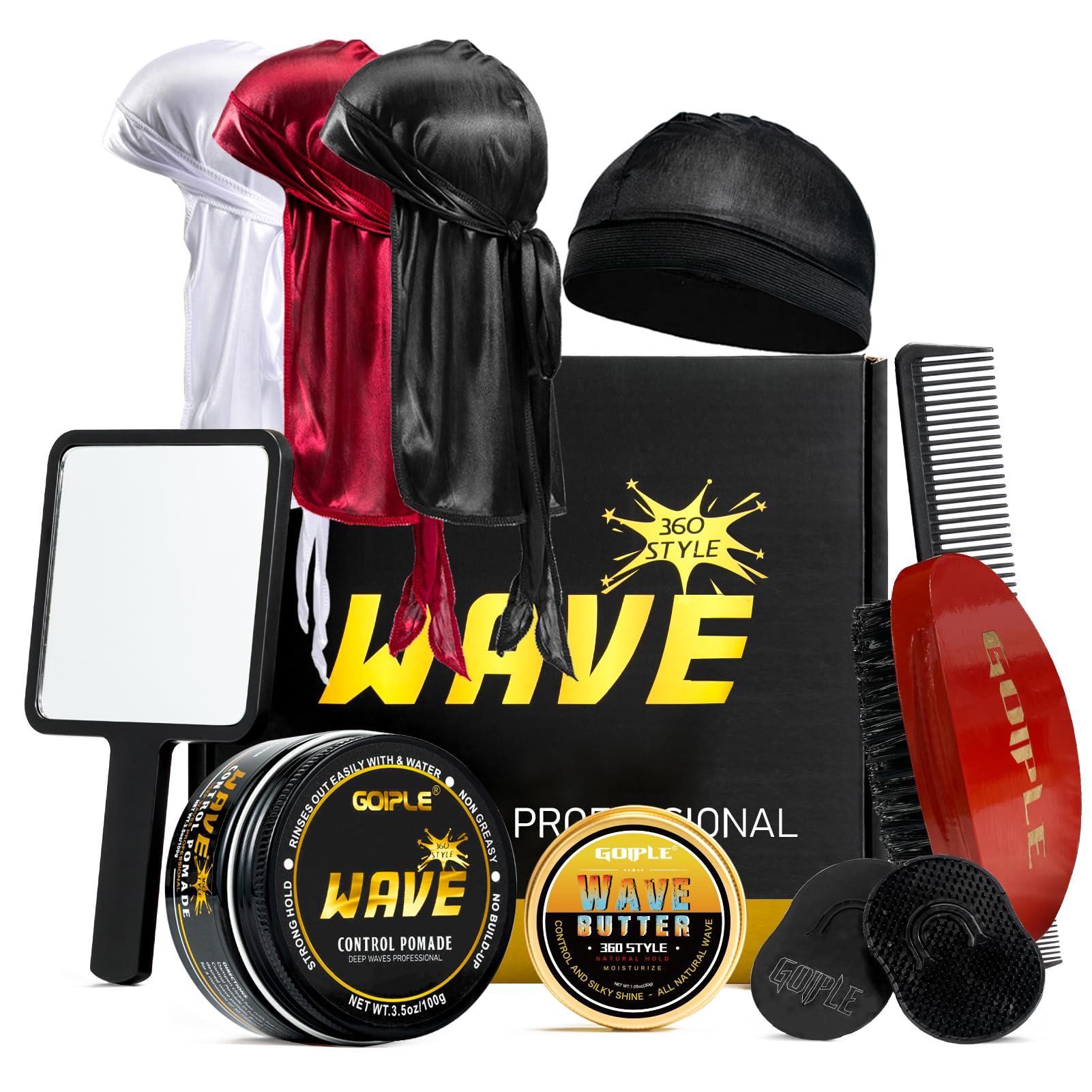 Wave Pomade for Men Strong Hold Easy Wash 360 Wave Training Hair Cream, Waves Grease for Men Promotes Layered Waves, Moisture, S