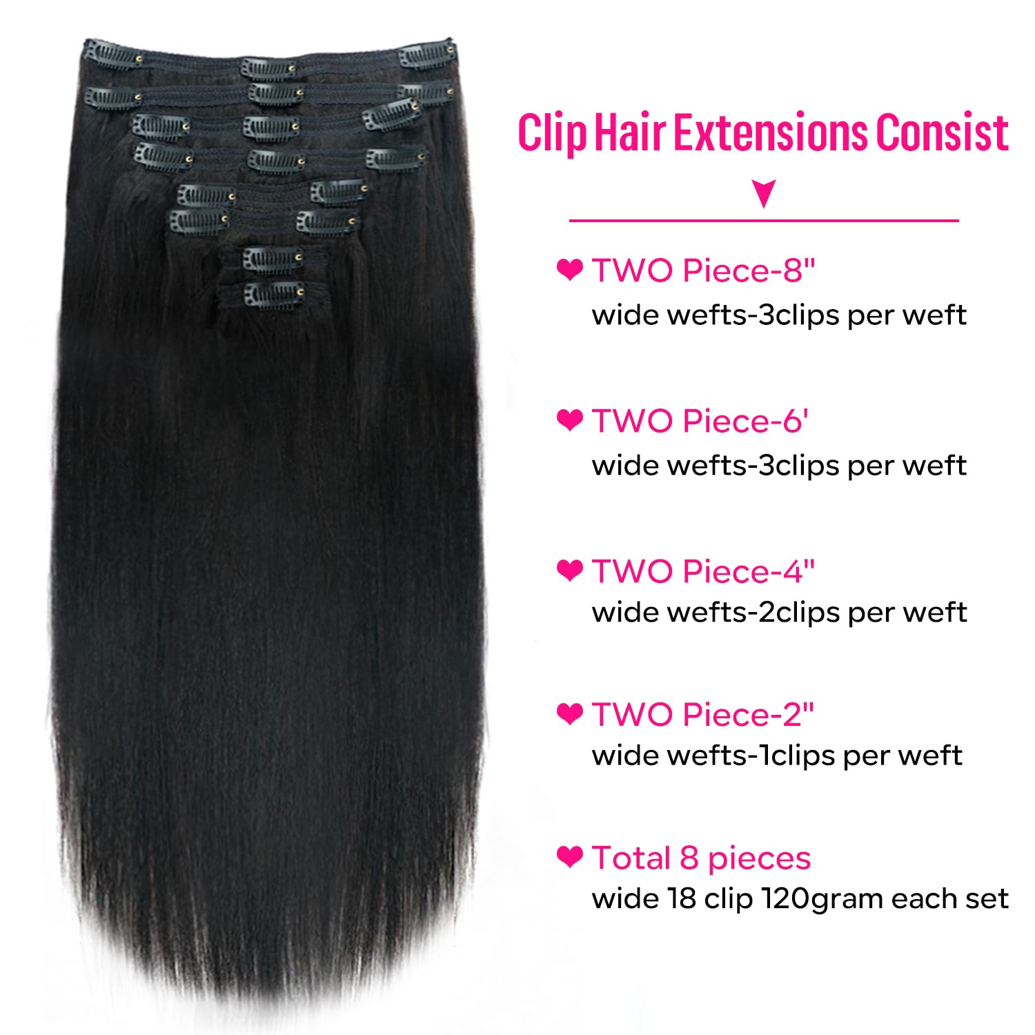 Yaki Straight Clip In Hair Extensions For Black Women Brazilian Human Hair Extensions 8Pcs Remy Hair Extensions Clip In Human Ha