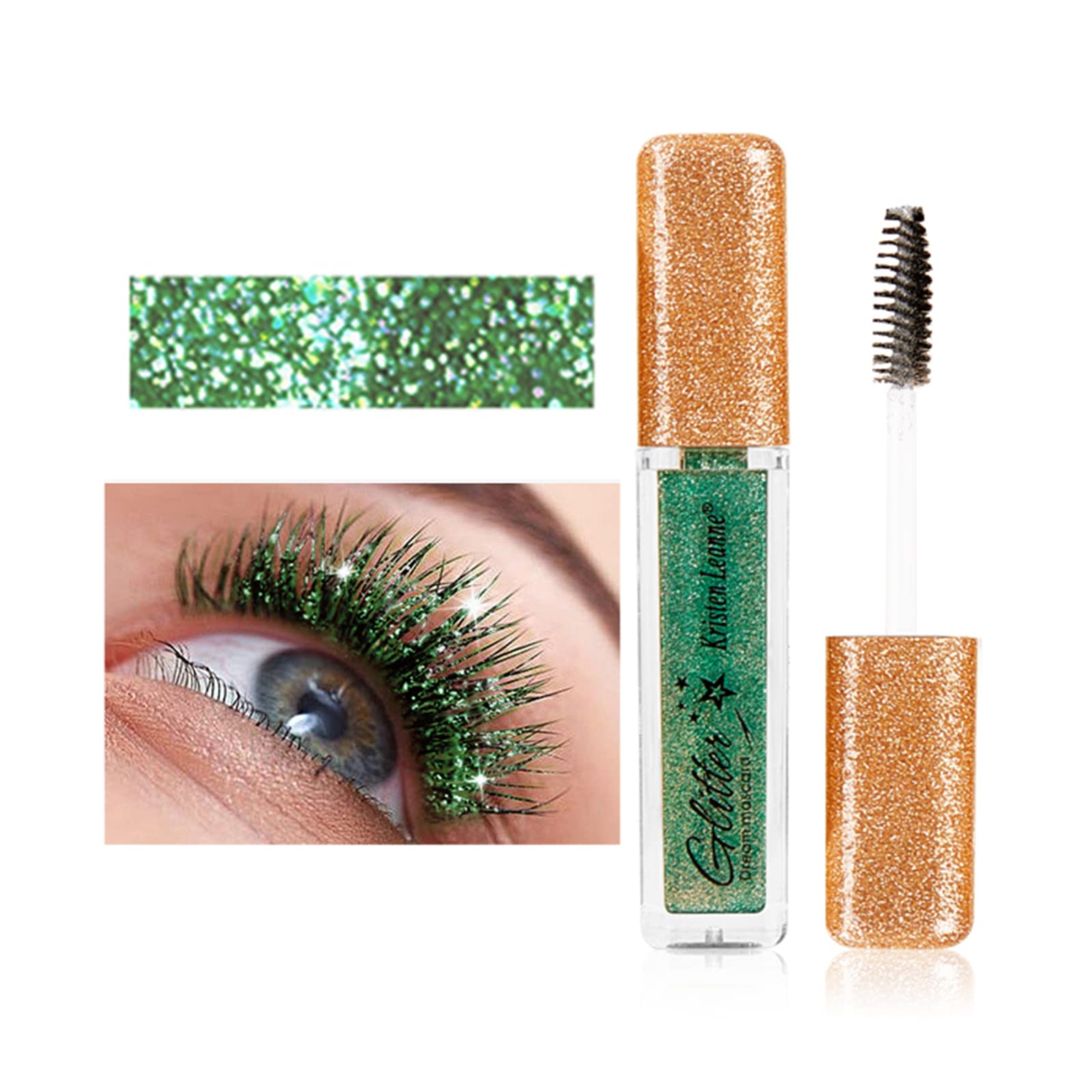 Miescher Green Mascara For Eyelashes,Colorful Mascara Waterproof Long Lasting Sparkle Diamond Mascara Smudge-Proof Lengthening,D
