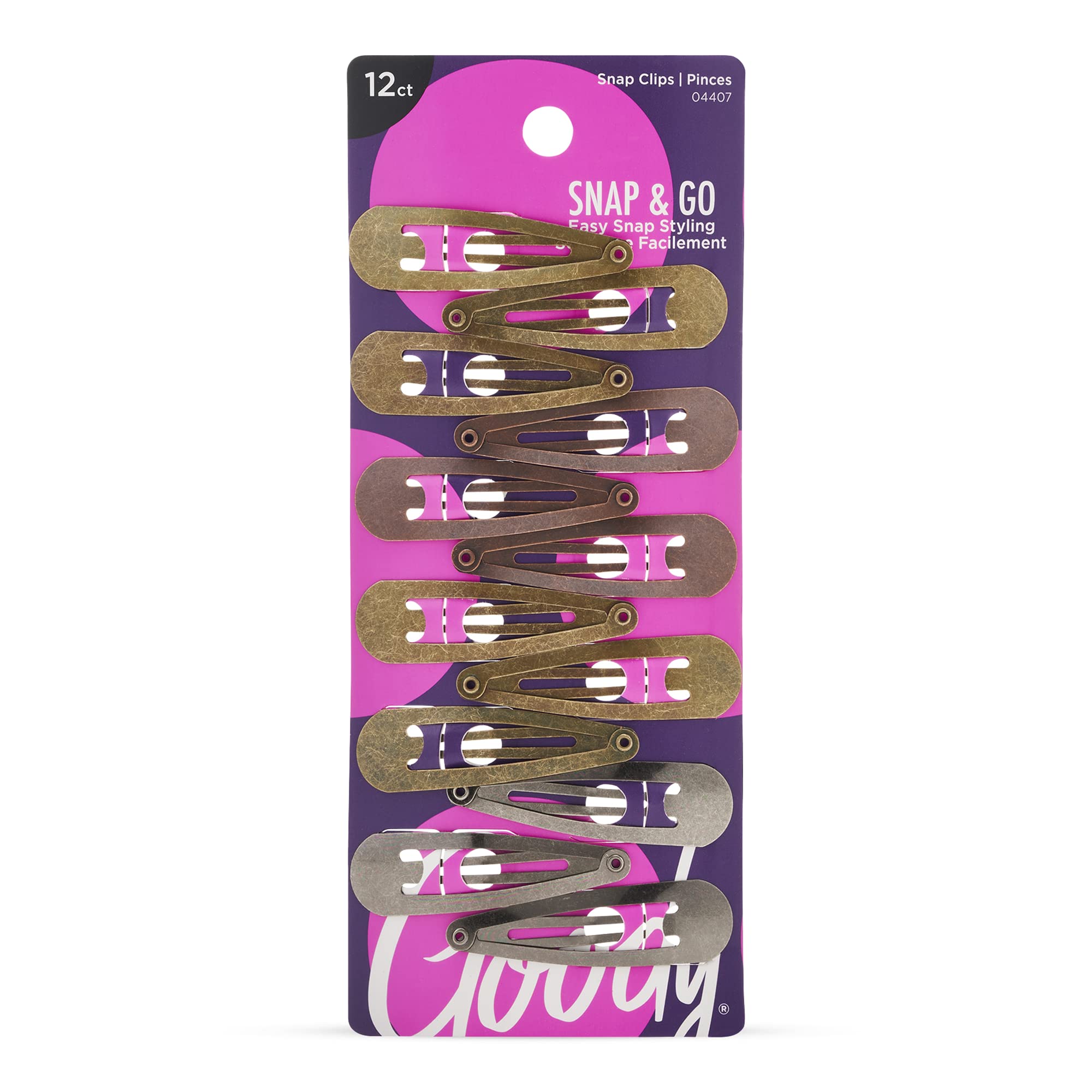 Goody Metal Contour Snap Clips - 12 Count, Assorted Colors - Just Snap Into Place - Suitable For All Hair Types - Pain-Free Hair