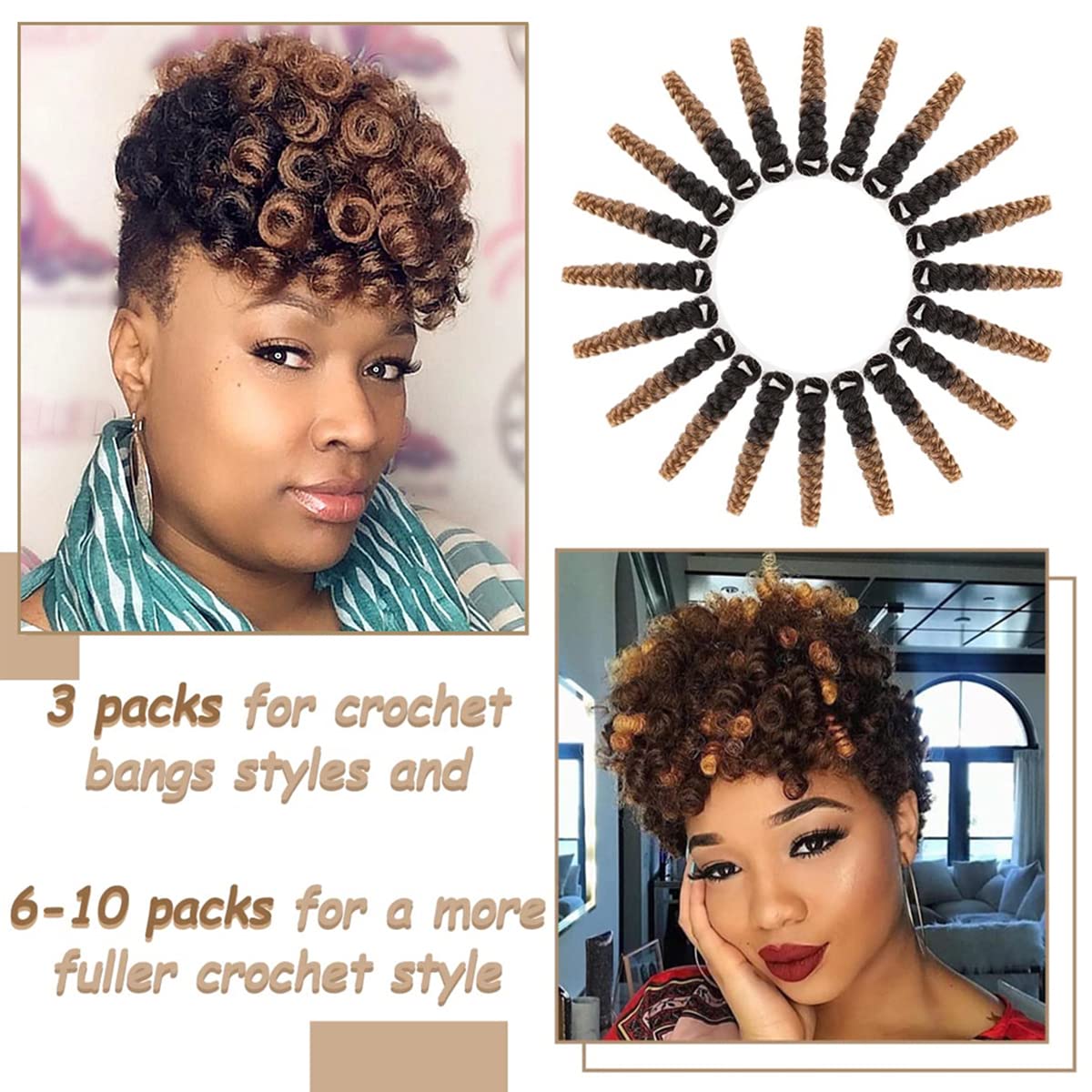 Phocas 5Packs 10'' Toin Curl Short Crochet Hair Carrie Curl Crochet Braids For Black Women Natural Black To Golden Blonde
