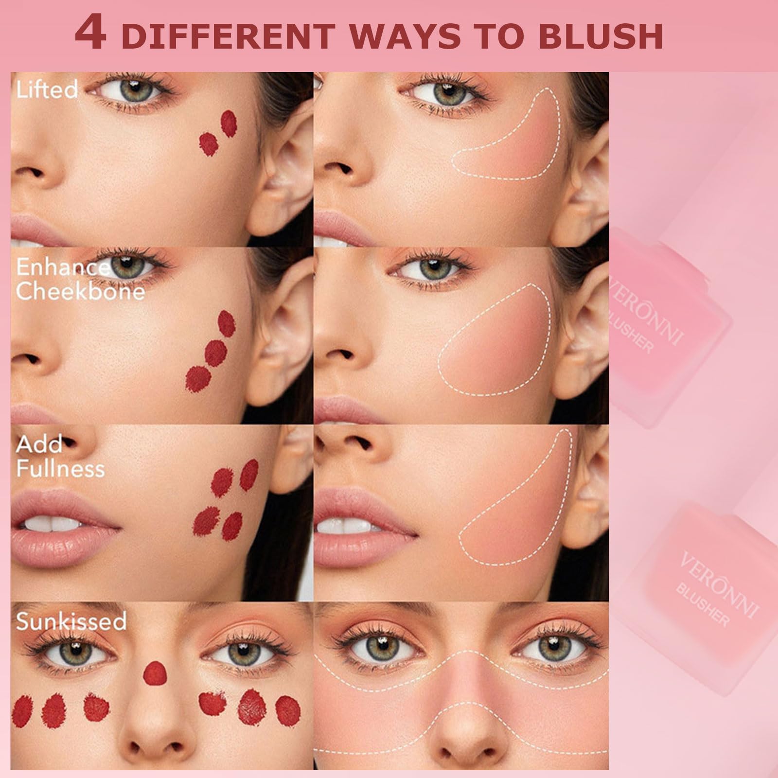 Veronni Liquid Blush -Fruit Juice Liquid Blusher,Vegan Face Blush Waterproof Long Lasting Blushes,Cruelty-Free With Shimmery Fin