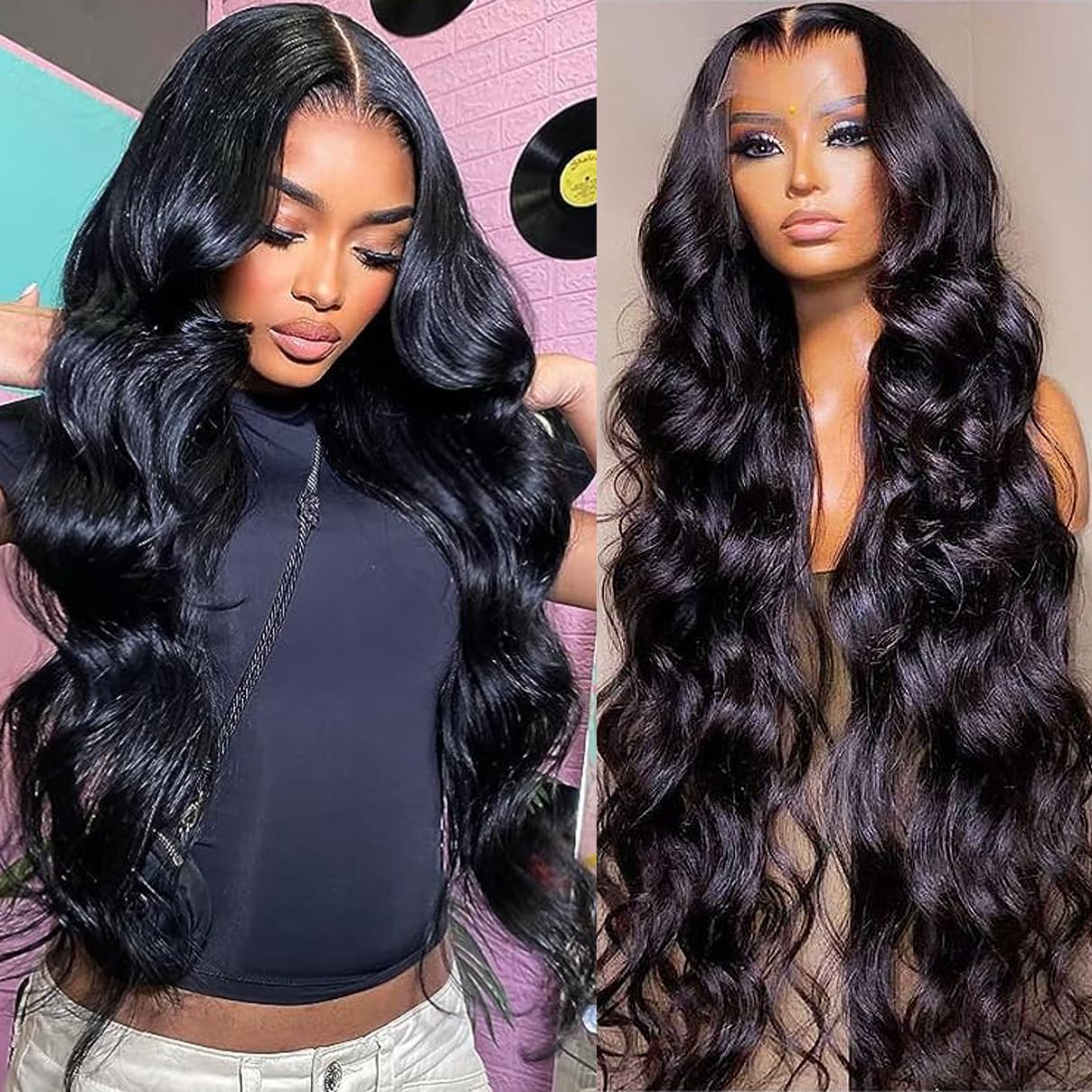 36 Inch Body Wave Lace Front Wigs Human Hair For Black Women 13  6 HD Transparent Lace Front Wig Natural Black Color 180% Densit