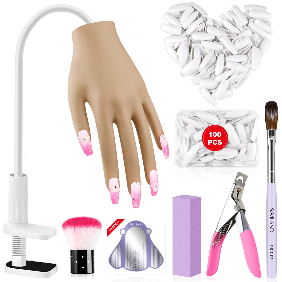 Saviland Silicone Practice Hand for Acrylic Nails, Upgraded Flexible Moveable Fake Hands with No Breaking or Falling, Manicure T