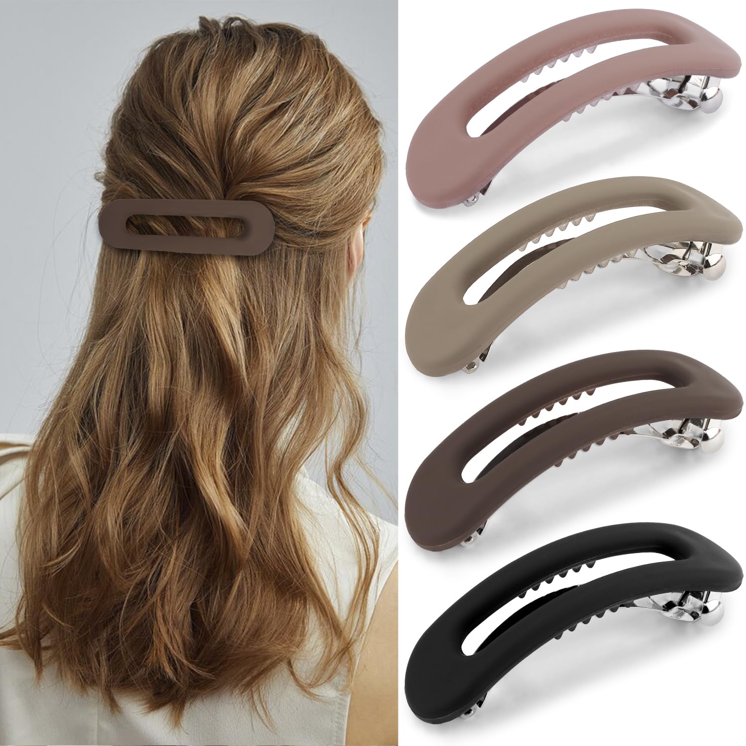 Atoden Hair Barrettes for Women Flat Clips for Thick Thin Fine Hair 4Pcs French Barrette Large Hair Slides Non Slip Clamps Vinta