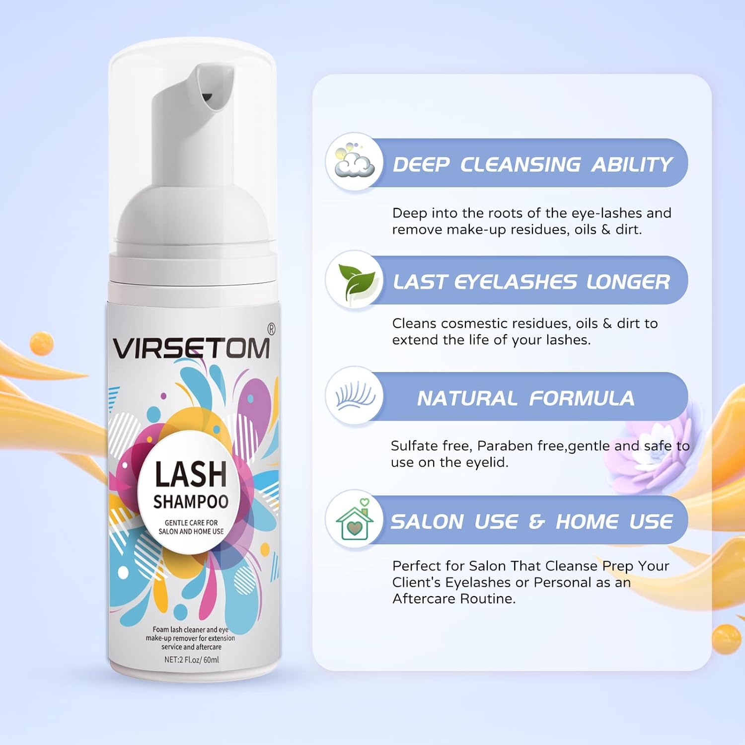 Vemofoper Lash Shampoo For Lash Extensions, Eyelash Extension Cleanser 60Ml + Rinse Bottle + Brushes, Lash Bath For Eyelash Exte