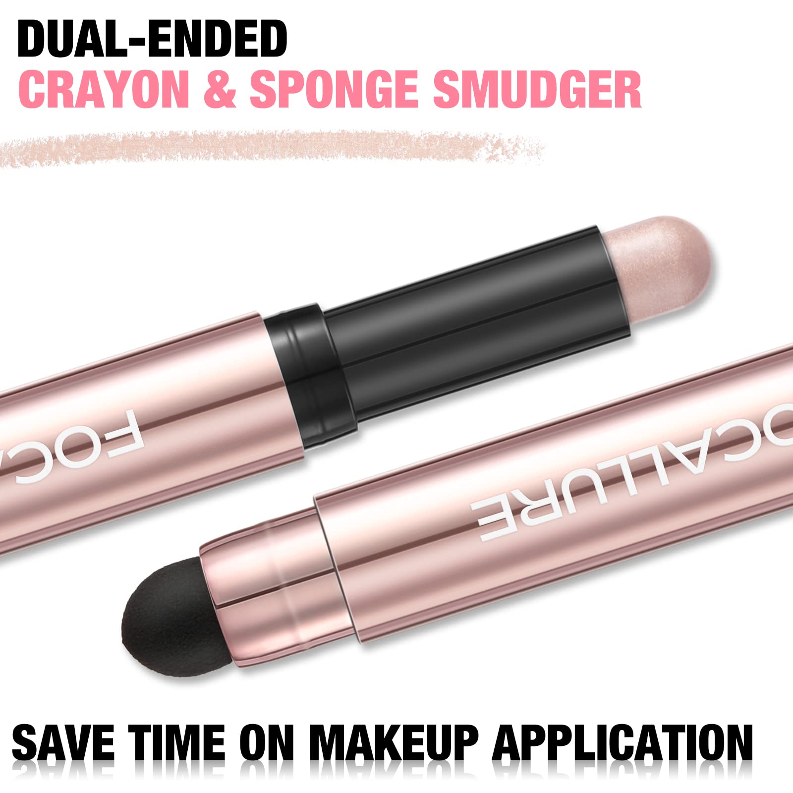 Focallure No Crease Eyeshadow Stick, Creamy Eye Shadow Stick, Matte & Shimmer Eyeshadow Pencil, Smudge-Proof, Built-In Smudger,