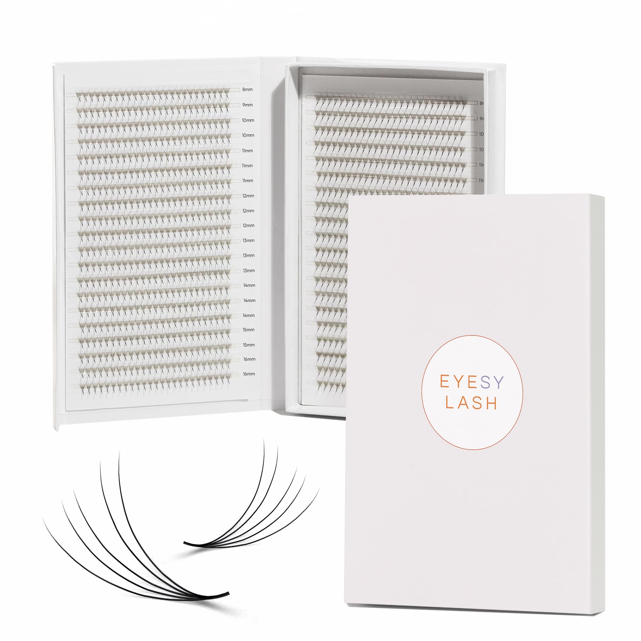 Eyesy Lash Promade Fans 1200 Easy Fans | 5D 0.07 Curl CC Mixed Lengths 8-16mm | XXL Tray 40 Lines Ultra Speed Eyelash Extension 