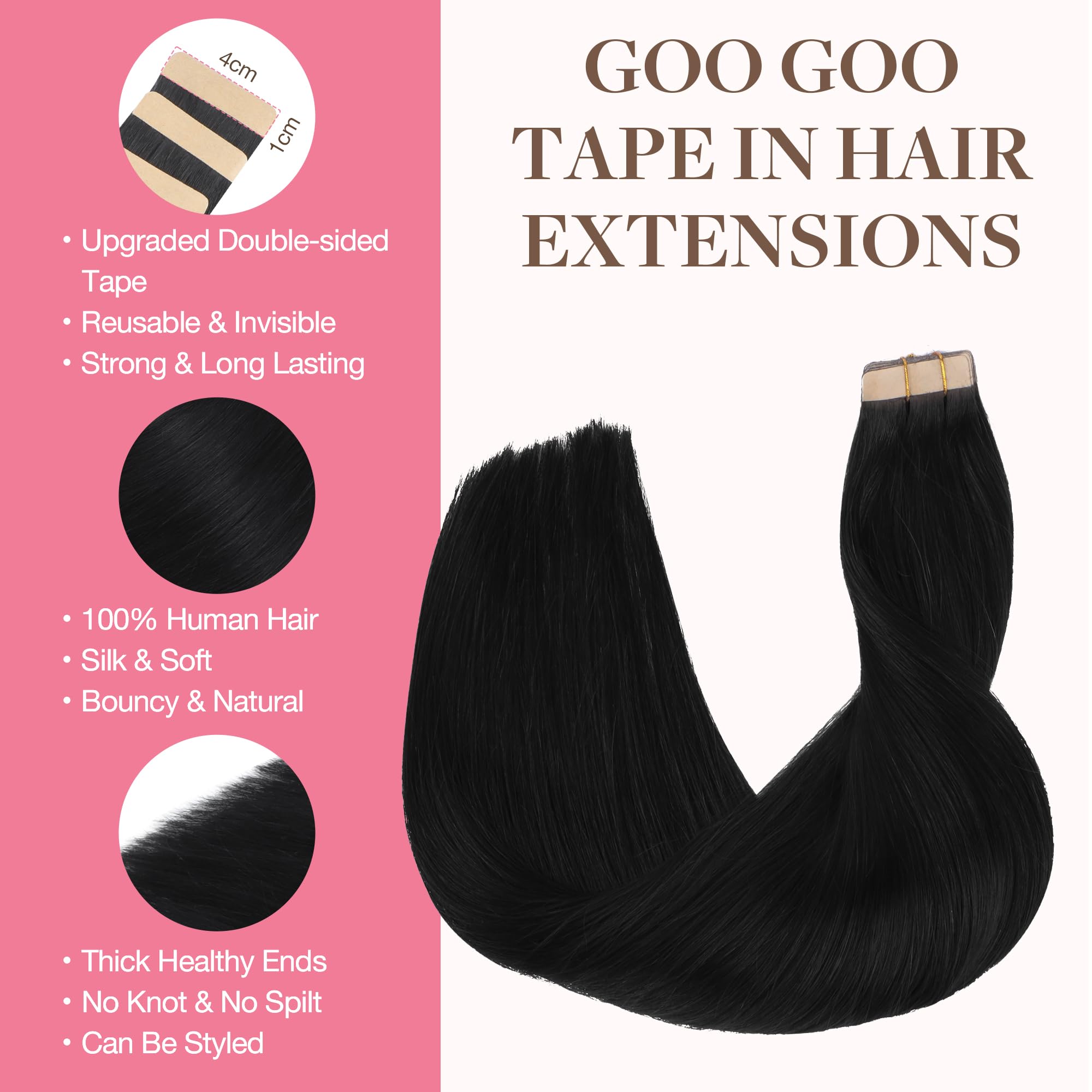 Goo Goo Tape In Hair Extensions Human Hair, 18Et90A Natural Blonde Balayage, 10Inch 60G 40Pcs, Thick Ends Straight Seamless Tape