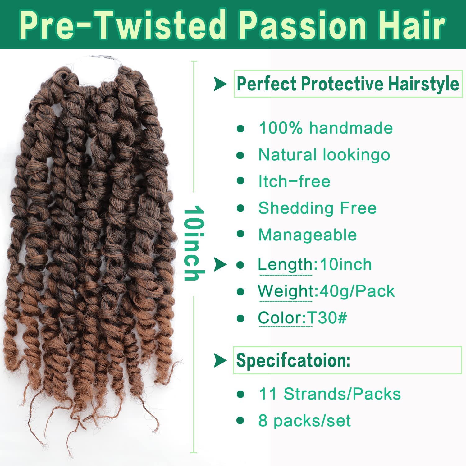 Violet Passion Twist Hair 10 Inch Ombre Gold Passion Twist Crochet Hair For Black Women 8 Packs Pre Looped Spring Twist Hair Boh