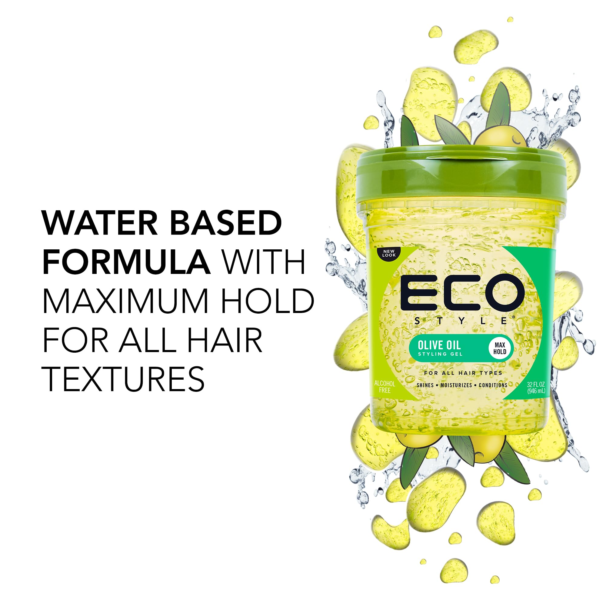 Ecoco Eco Style Gel Olive Oil - 100% Pure Olive Oil - Adds Shine And Tames Split Ends - Weightless Style - Nourishes And Repairs