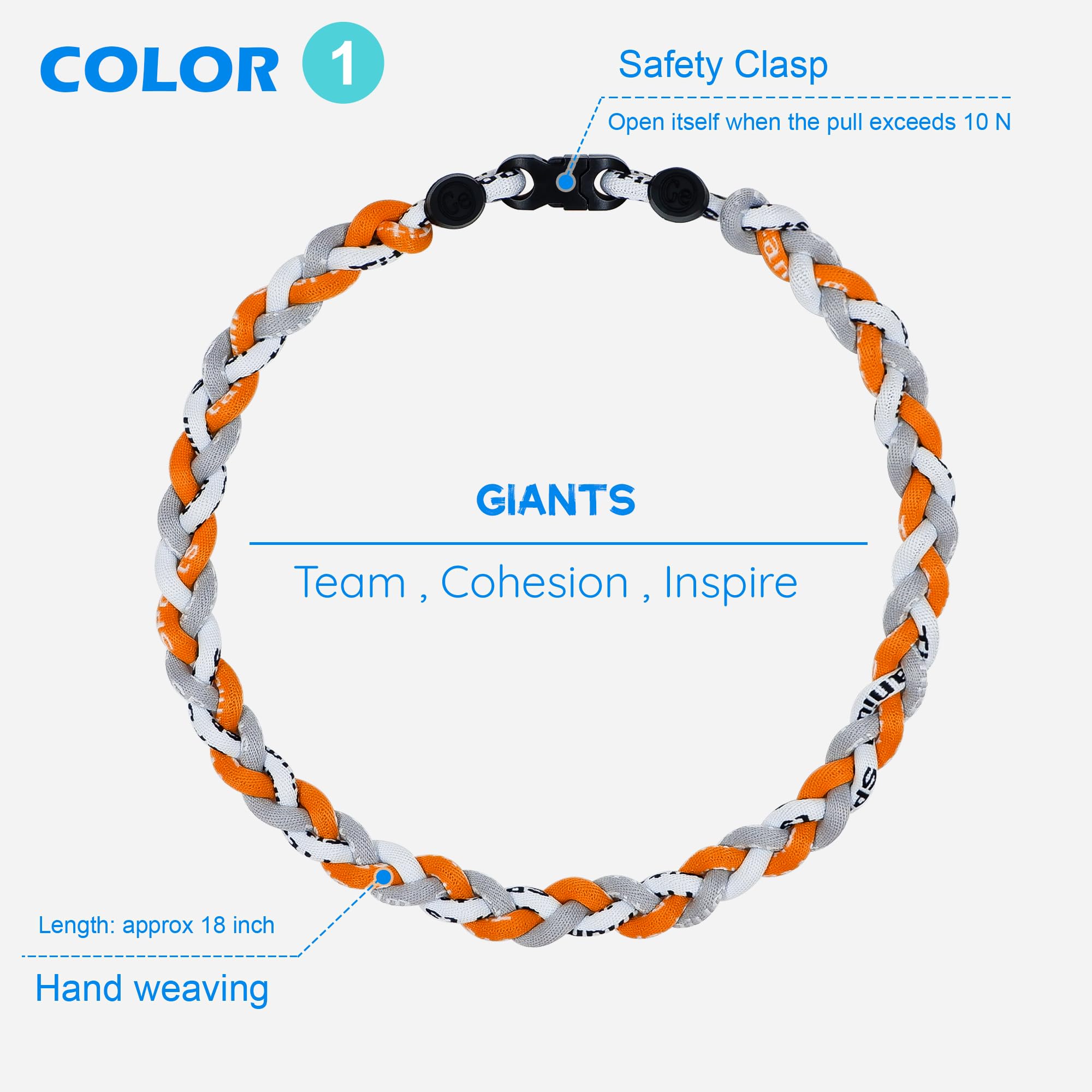 SUPBOMM 3 pcs Baseball Rope Necklaces, League Team Colors Braided Necklace, Baseball Team Gifts, SFGiants