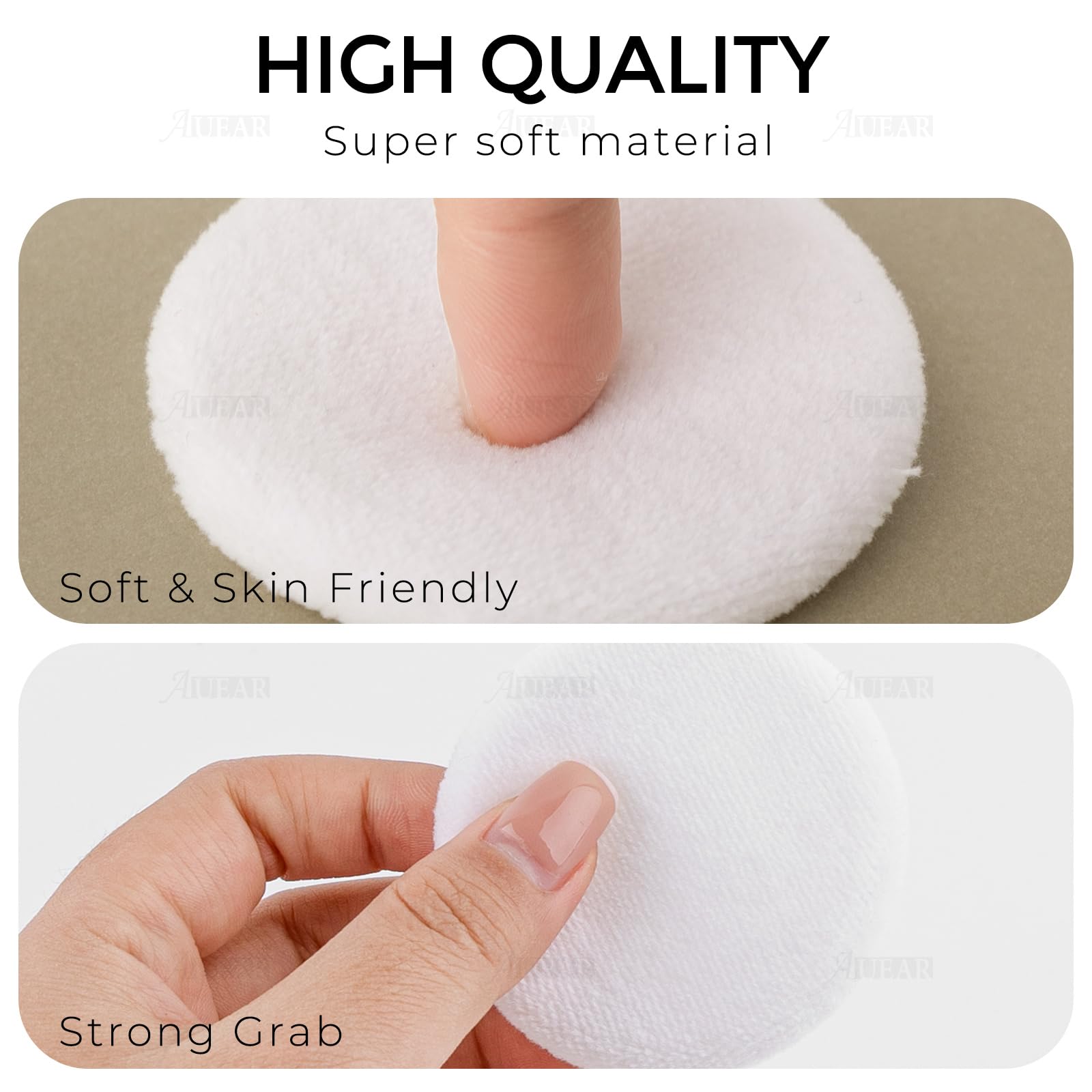 AUEAR, 10 Pack Powder Puffs Washable Pure Cotton Round Makeup Pads 2.36 Inch Cosmetic Face Powder Puff with Ribbon for Loose Fou