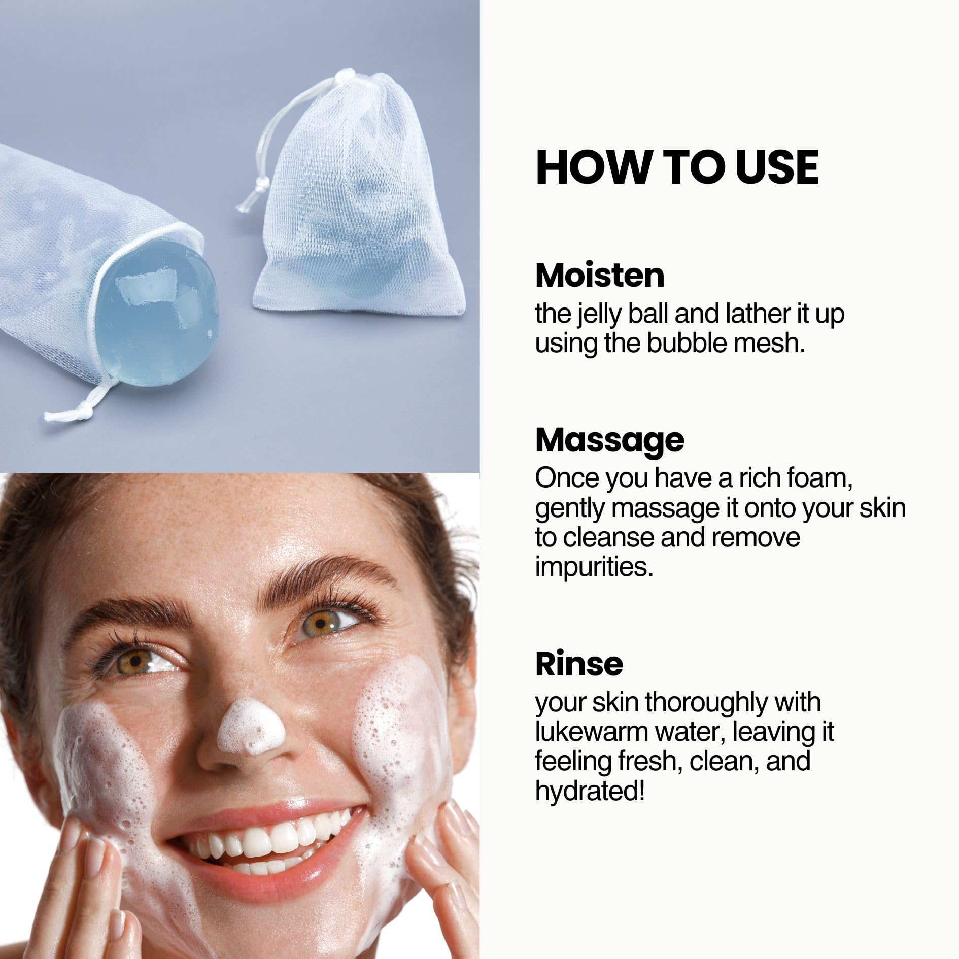 Naisture Be Bare Aqua Jelly Ball Cleanser, Daily Face Wash Korean Skin Care Cleanser Ball For Dry Skin With Squalane & Hyaluroni