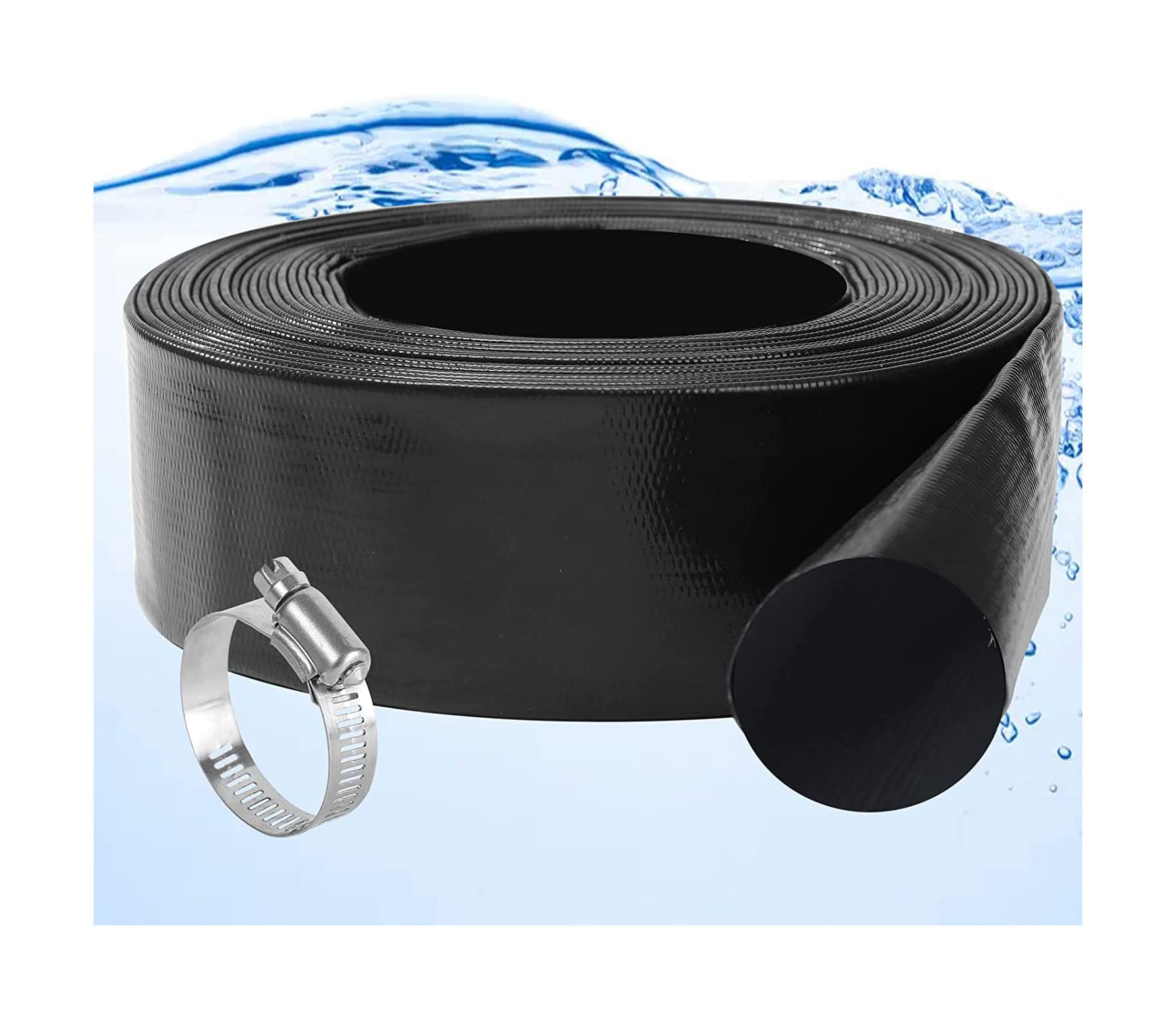 2 In X 50 Ft Pool Backwash Hose, Heavy Duty Black Pvc Reinforced Hose Connect Pvc Pipe  Pump For Water Discharge, Weather And Bl
