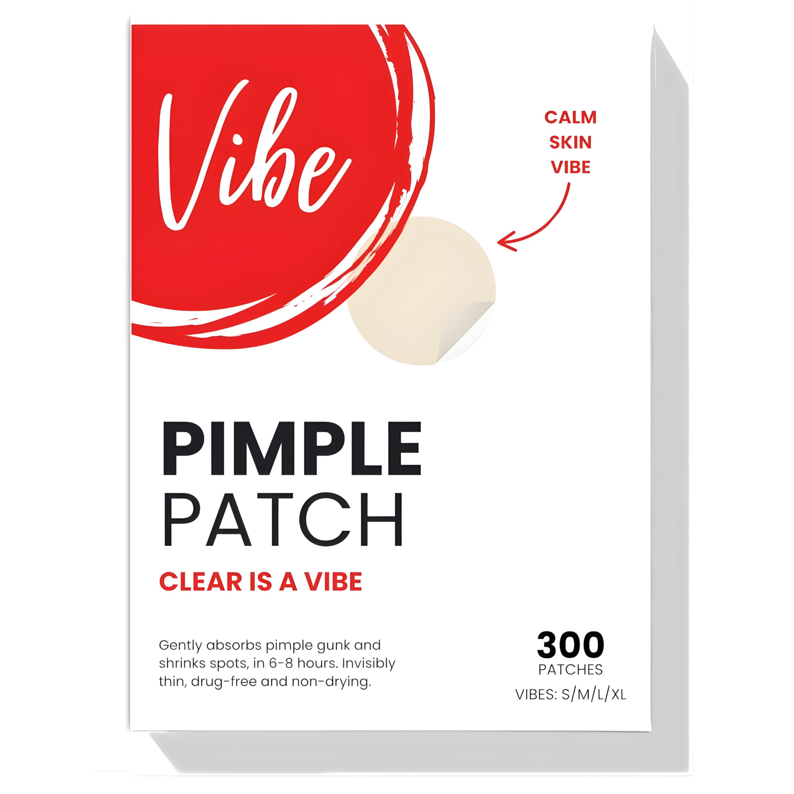 VIBE Pimple Patches for Face  4 Sizes 300 Count Acne Patches | For Covering Zits + Blesmishes | Spot Stickers with Salicylic Ac
