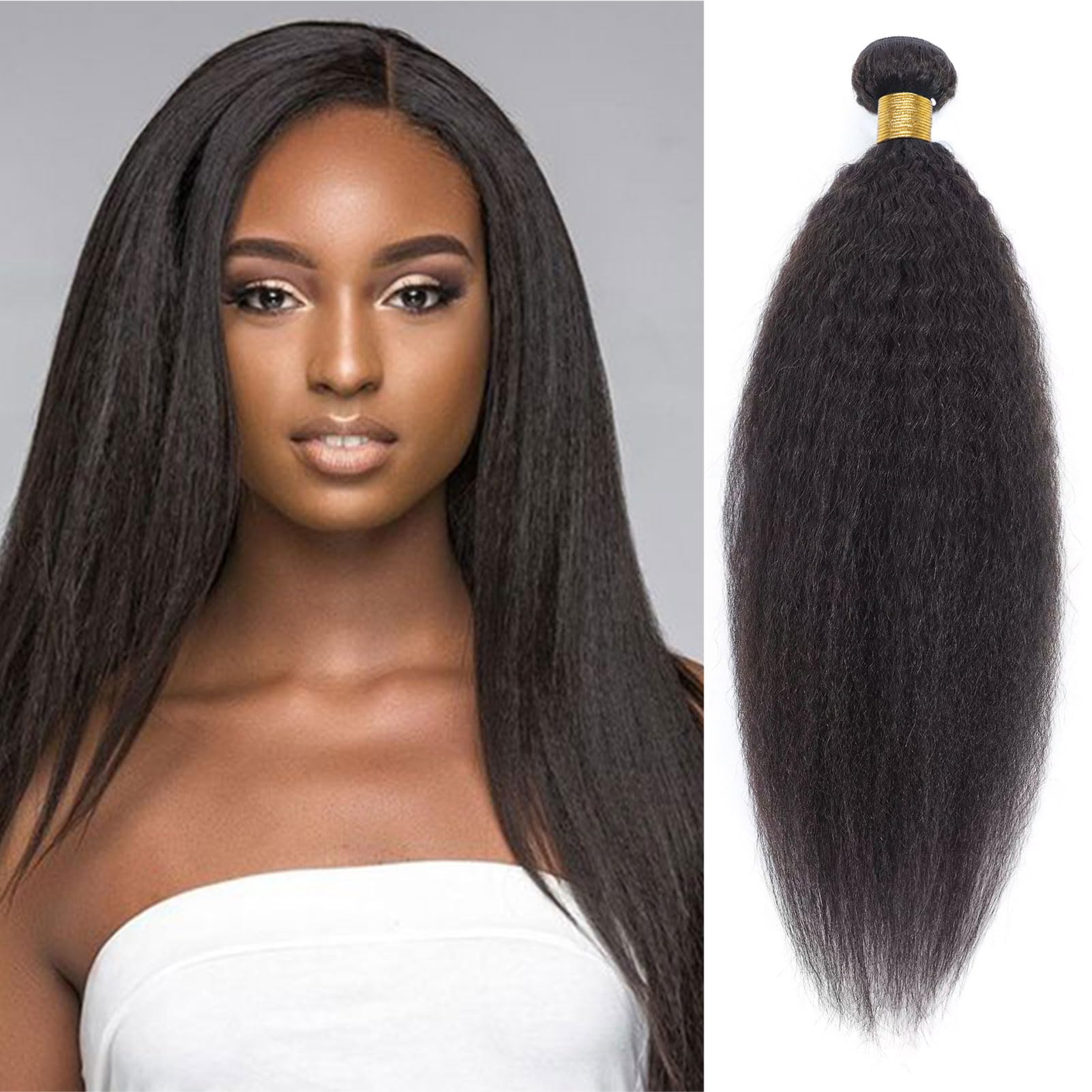 Yaki Straight Human Hair Weave Brazilian Kinky Straight Hair Bundles Sew In Real Unprocessed Virgin Weft Relaxed Hair Extensions