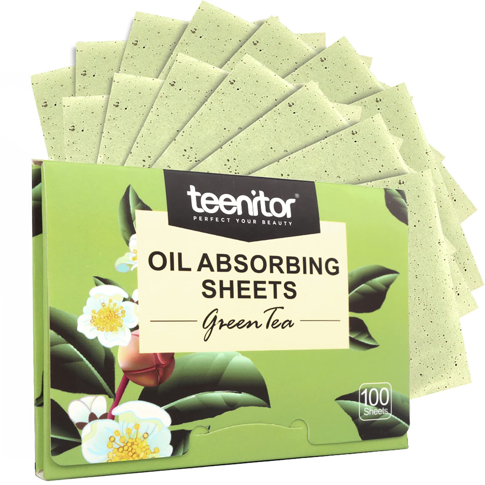 Teenitor Oil Blotting Sheets, 100 Sheets Green Tea Oil Absorbing Tissues Paper, Large 10cmx7cm Oil Blotters
