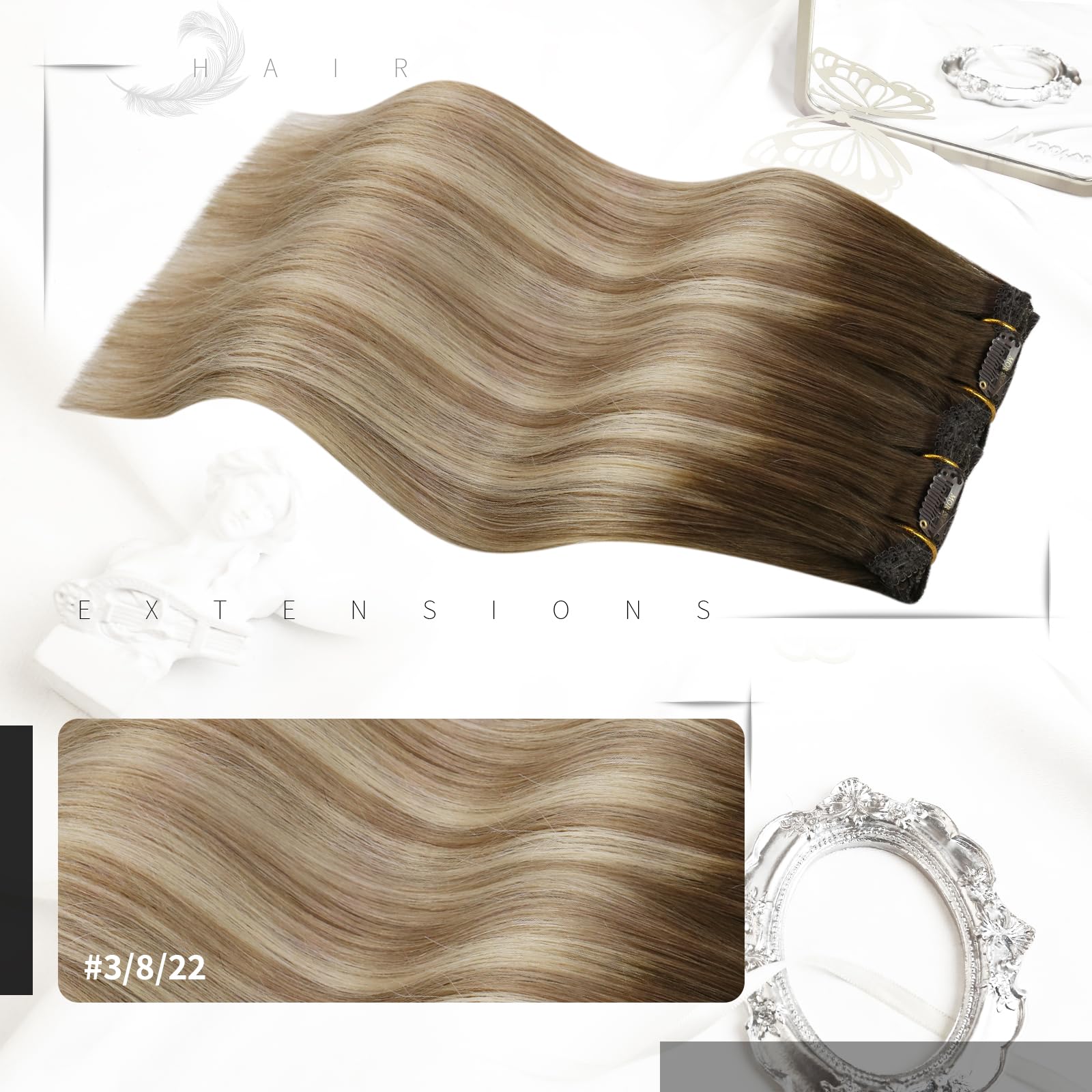 Moresoo Clip In Hair Extensions Real Human Hair Clip In Extensions Ombre Brown To Light Brown With Golden Blonde Balayage Hair E