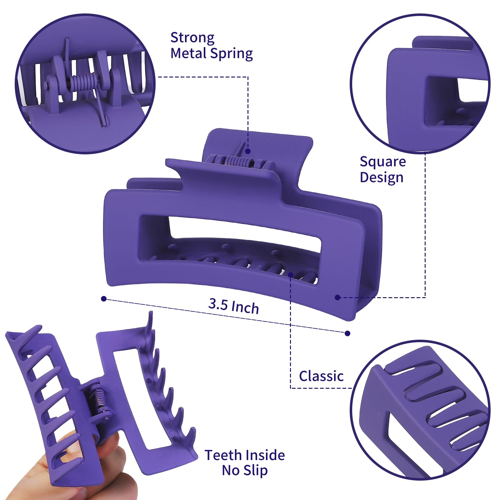 Sisiaipu 3.5 Inch Medium Hair Accessories: 12 Pcs Square Jaw Clips For Thick And Thin Hair - Rectangular Bulk Clips For Women An