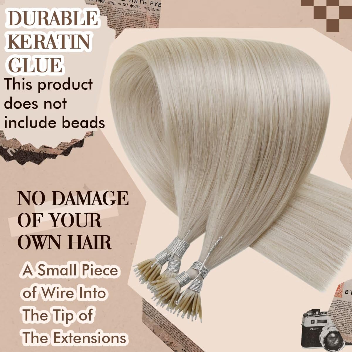 Hetto Blonde Nano Link Human Hair Extensions #60 Platinum Blonde Nano Beads Extensions Human Hair 16 Inch Remy Hair Nano Ring Ha