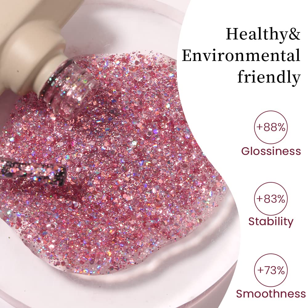 Maychao 15Ml Rose Pink Glitter Gel Nail Polish 1Pc Sakura Pink Glitter Gel Polish Soak Off Uv Led Nail Polish Nail Art Starter M