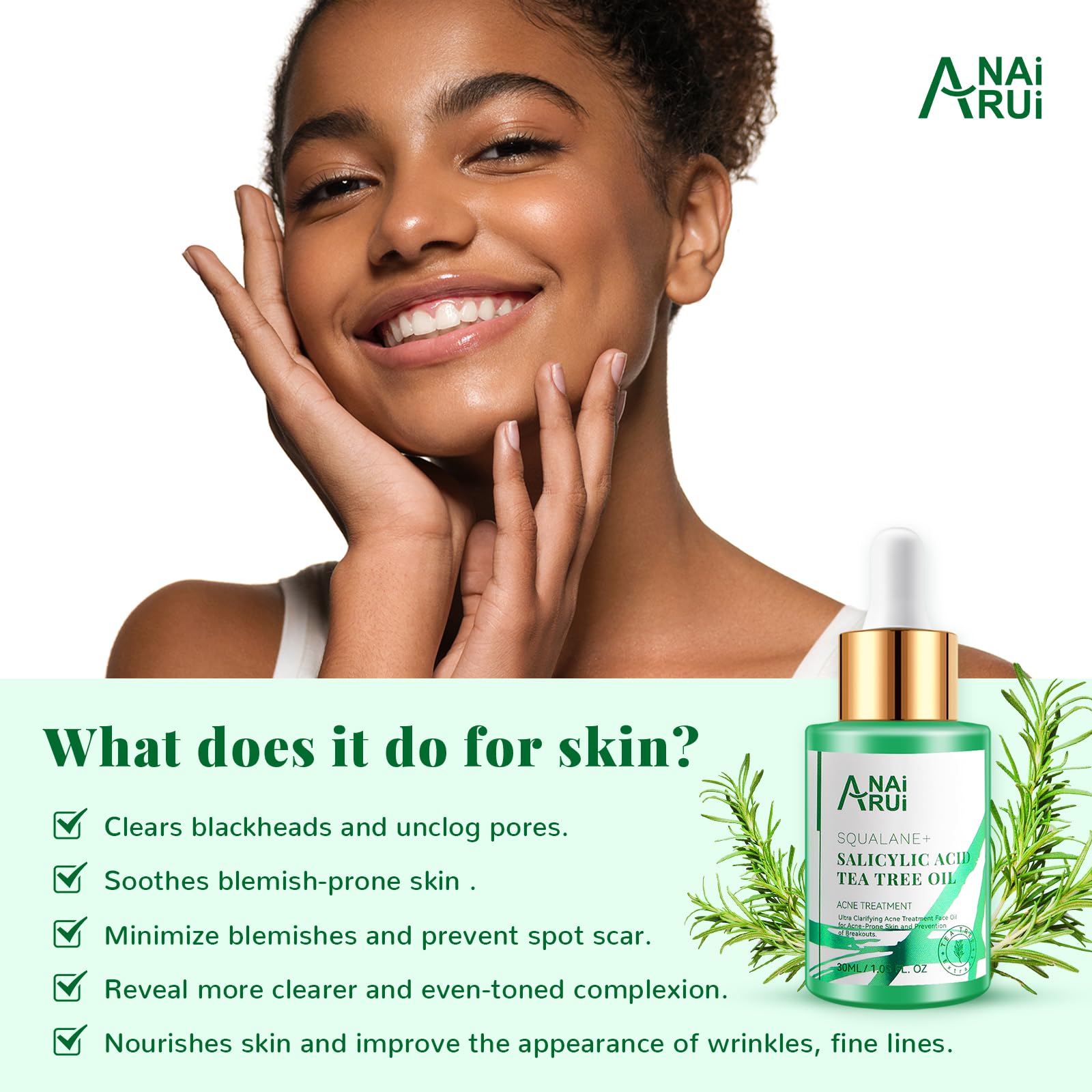 Anai Rui Acne Face Oil,Tea Tree Oil With Salicylic Acid,Acne Prone Skin Oil,Soothe Acne,Redness Relief, Tea Tree Oil For Face,Ba