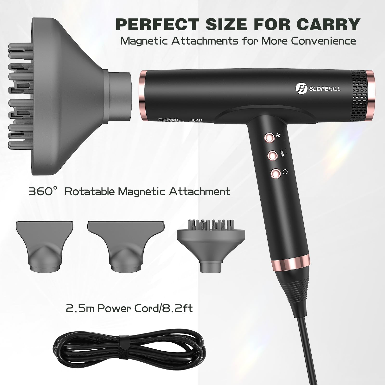 Slopehill Professional Hair Dryer, Ionic Hair Dryer With Diffuser, Lightweight Compact Powerful & Fast Salon Blow Dryer With Hig