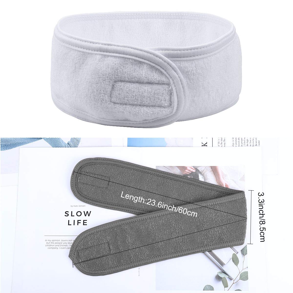 Lades Facial Spa Headband - 3 Pcs Makeup Shower Bath Wrap Sport Headband Terry Cloth Adjustable Stretch Towel With Magic Tape
