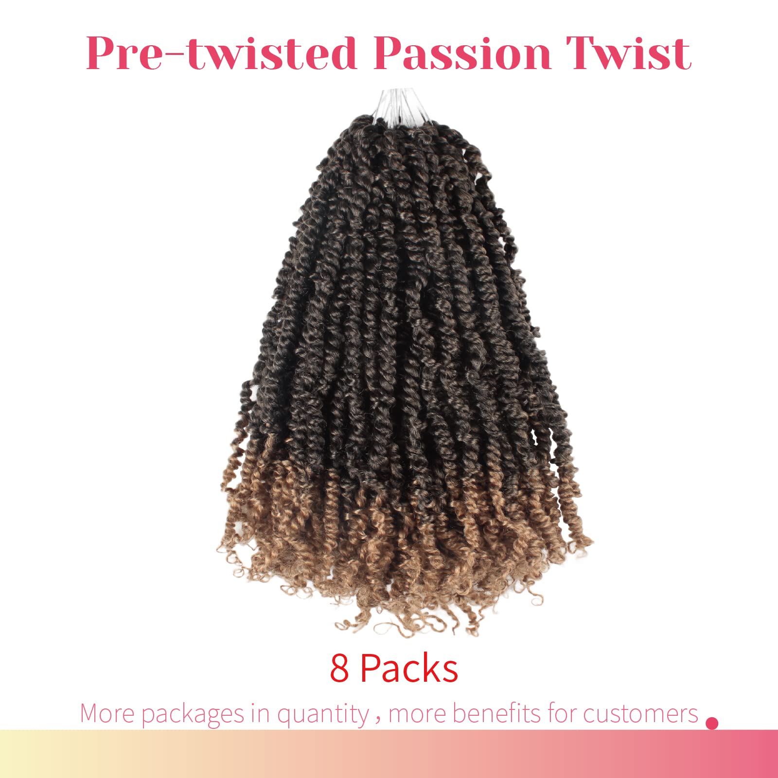 The BOHOBABE Pre-twisted Passion Twist Crochet Hair 16 Inch Pre-looped Crochet Passion Twist Braiding Hair 8 Packs Soft Bohemian