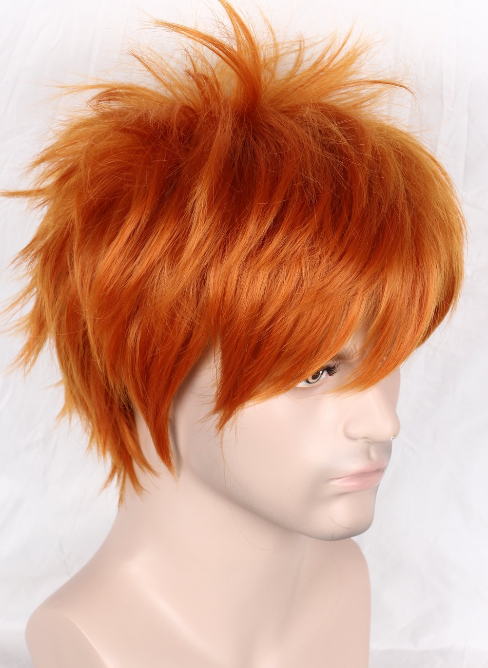 Linfairy Unisex Short Straight Orange Red Cosplay Wig Halloween Costume Full Wig for Men