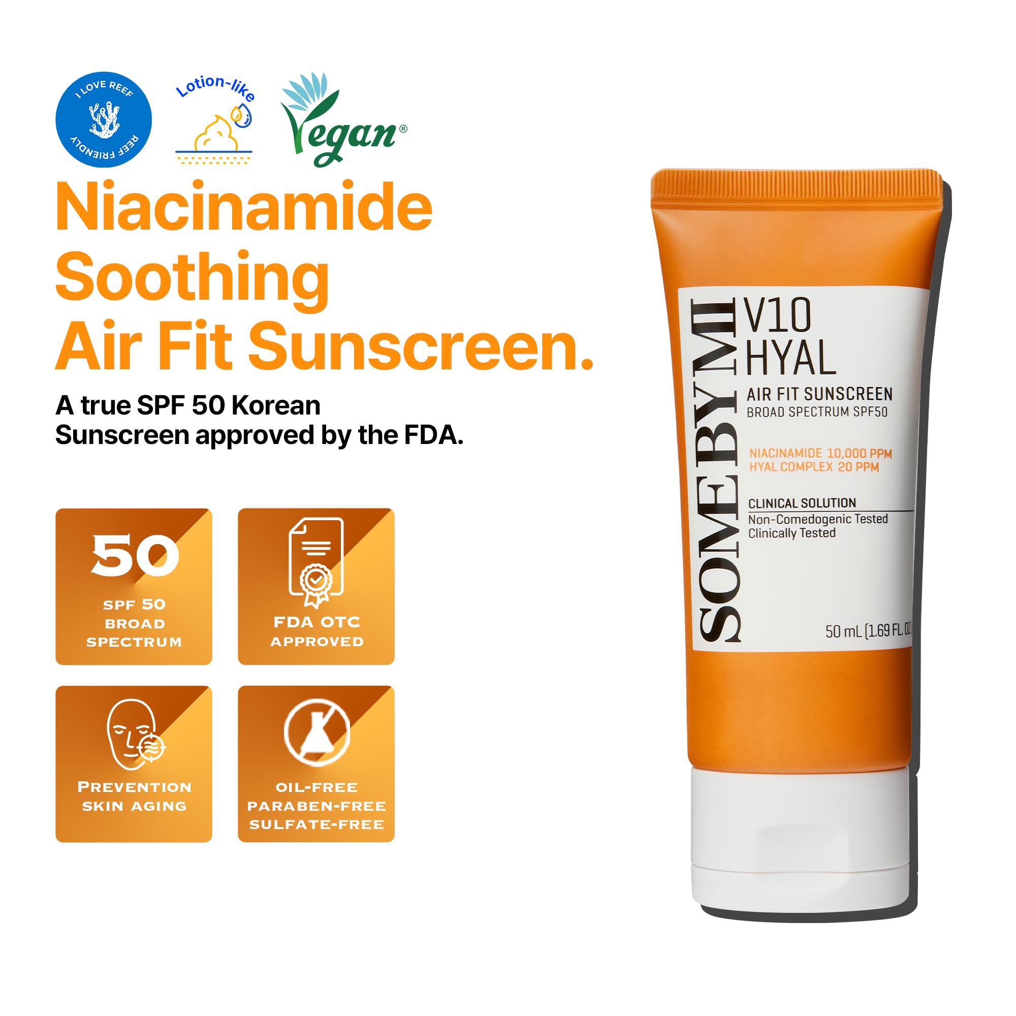 SOME BY MI V10 Hyal Air Fit Sunscreen - Pack of 2 - Travel Size Korean Centella Sunscreen for Face with SPF 50 UV Protection - N