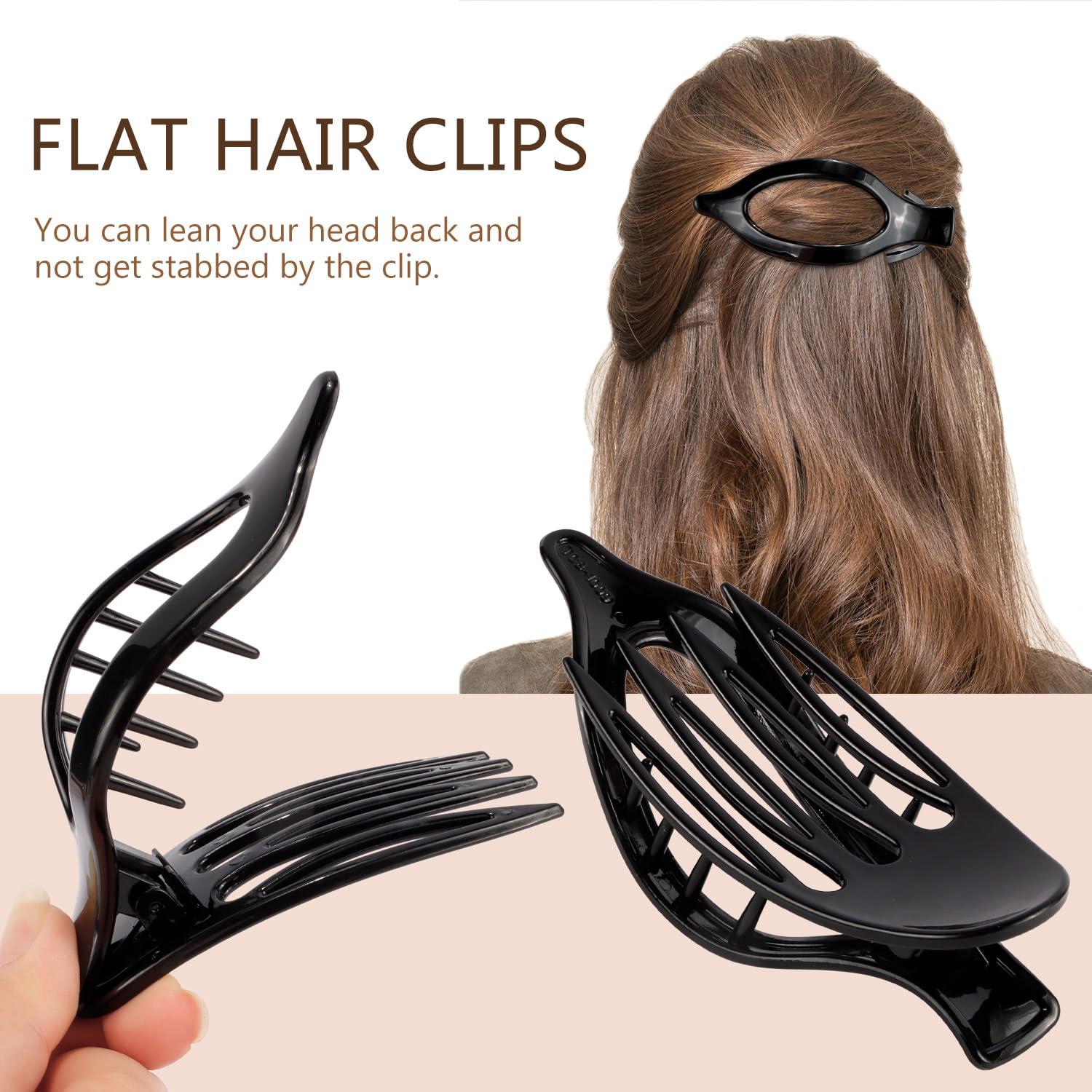Atoden Black Hair Barrettes - Alligator Claw Clips, 3 French Lay Down Duck Billed Clips For Thin Hair