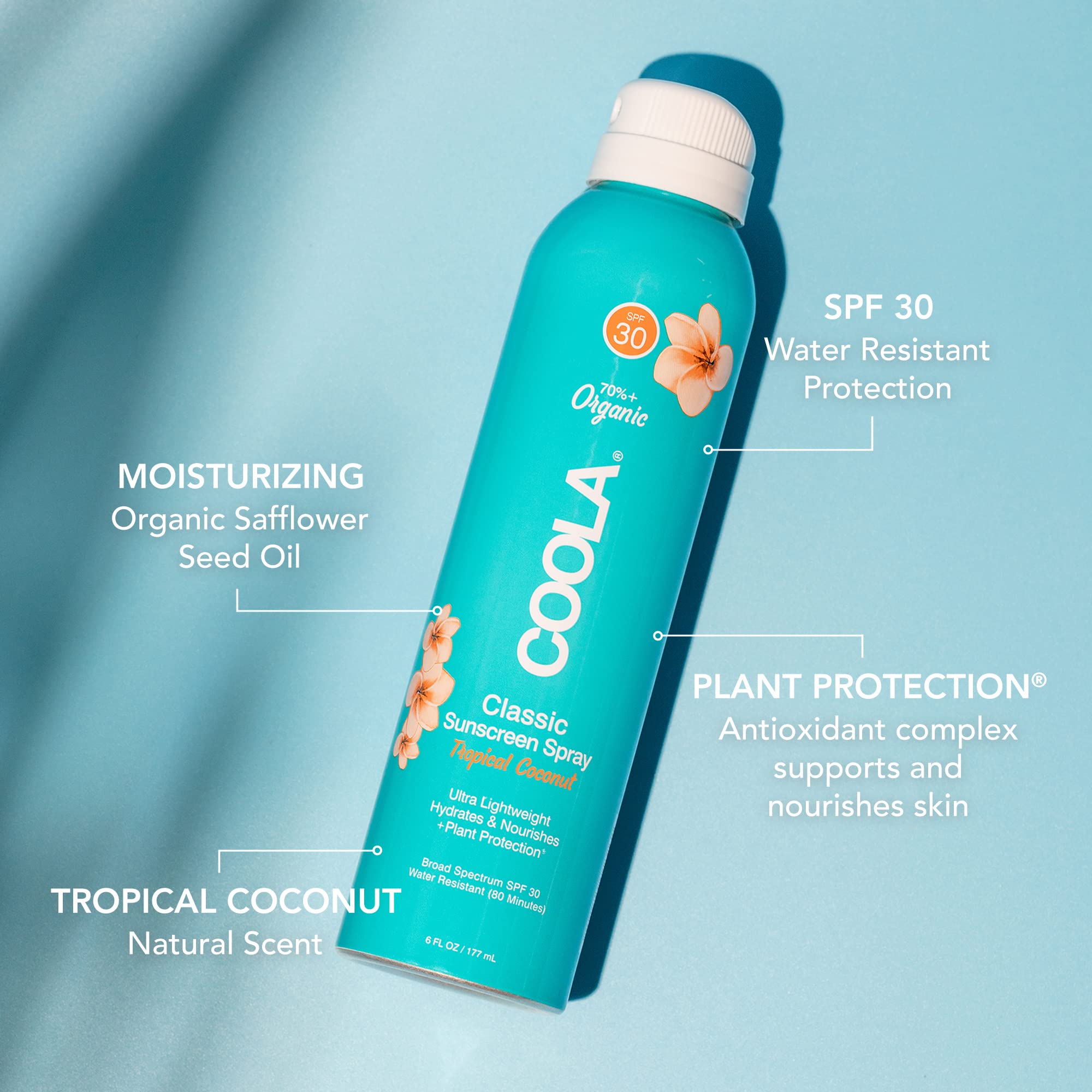 Coola Organic Sunscreen Spf 30 Sunblock Spray, Dermatologist Tested Skin Care For Daily Protection, Vegan And Gluten Free, Tropi