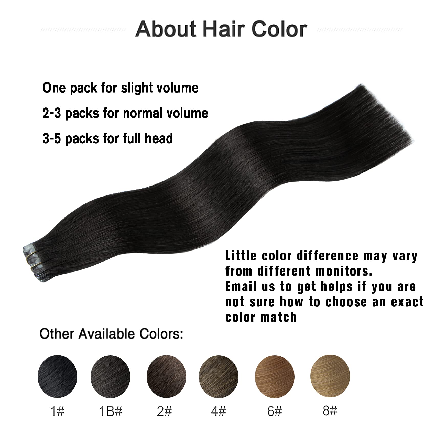 Aison Natural Black Tape In Hair Extensions Human Hair 18 Inches 40G 20 Pcs/Pack Tape Ins Human Hair Extensions Real Human Hair