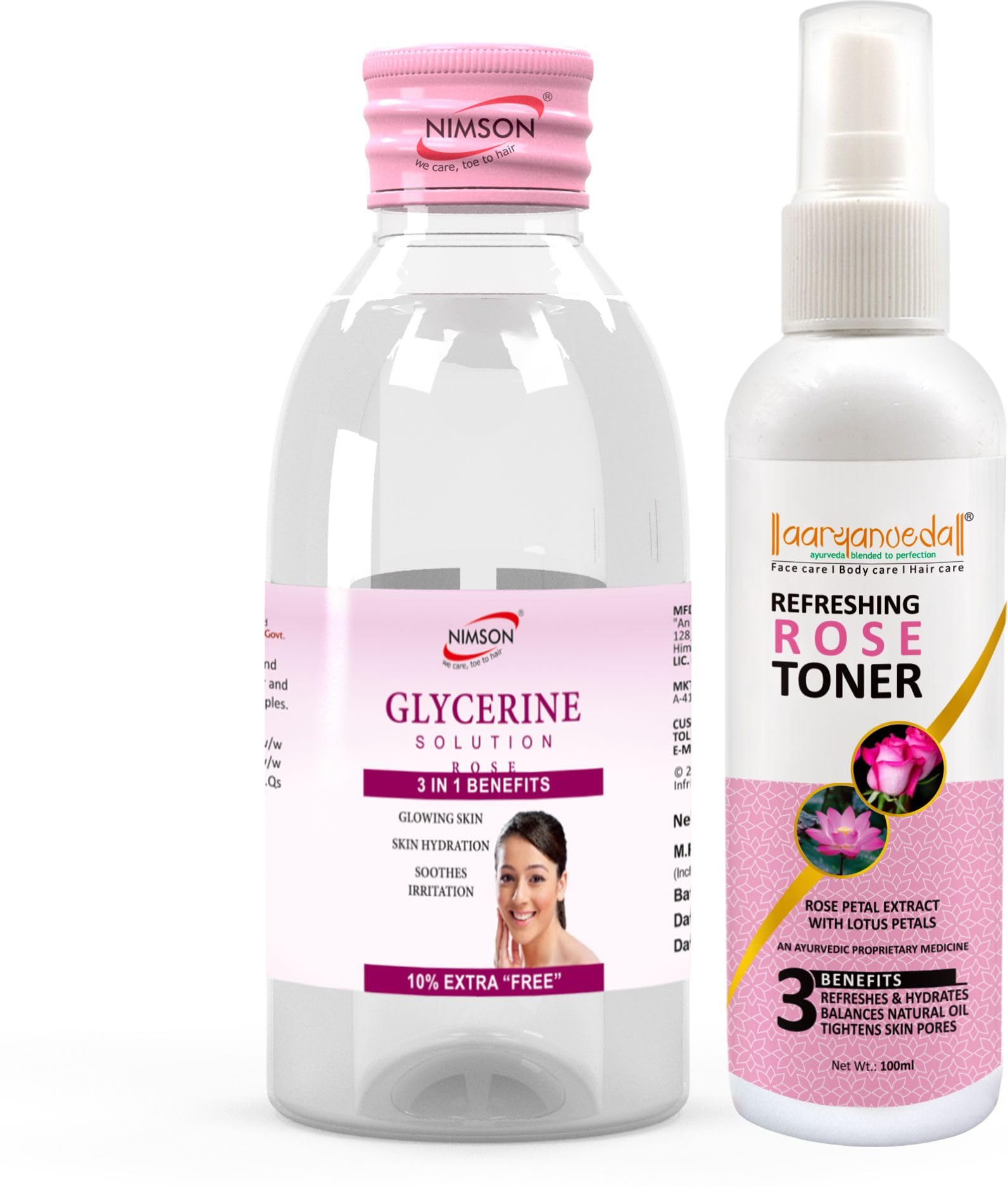Nimson Pure Glycerine - 110Ml & 100Ml Rose Water| Deep Moisturizer For Soft, Glowing Skin | Protects, Heals & Soothes Irritation