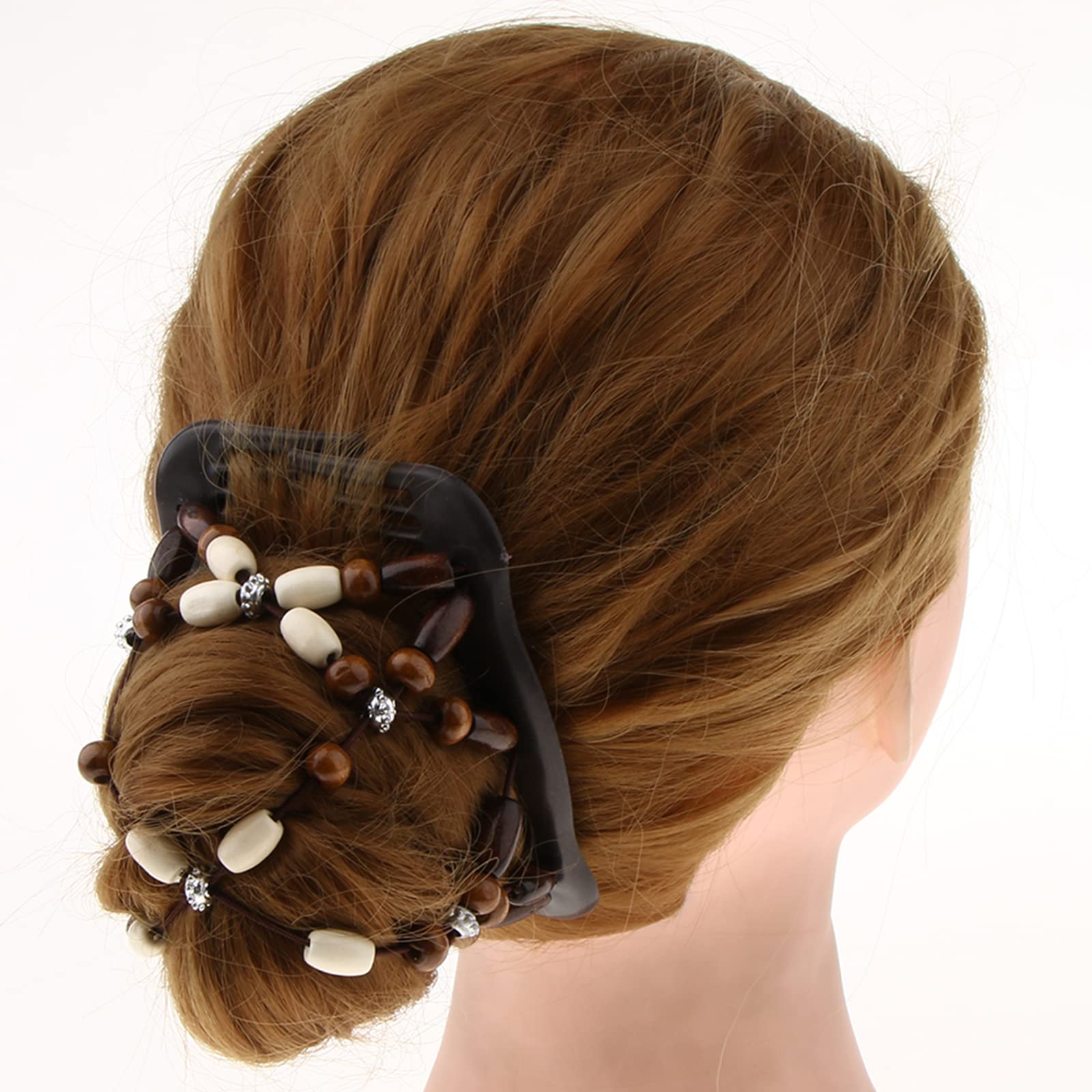 3 Pieces Stretchy Double Comb Hair Clip Magic Hair Side Combs for Women Elastic Wood Beaded Hair Bun Maker Hair Accessories for