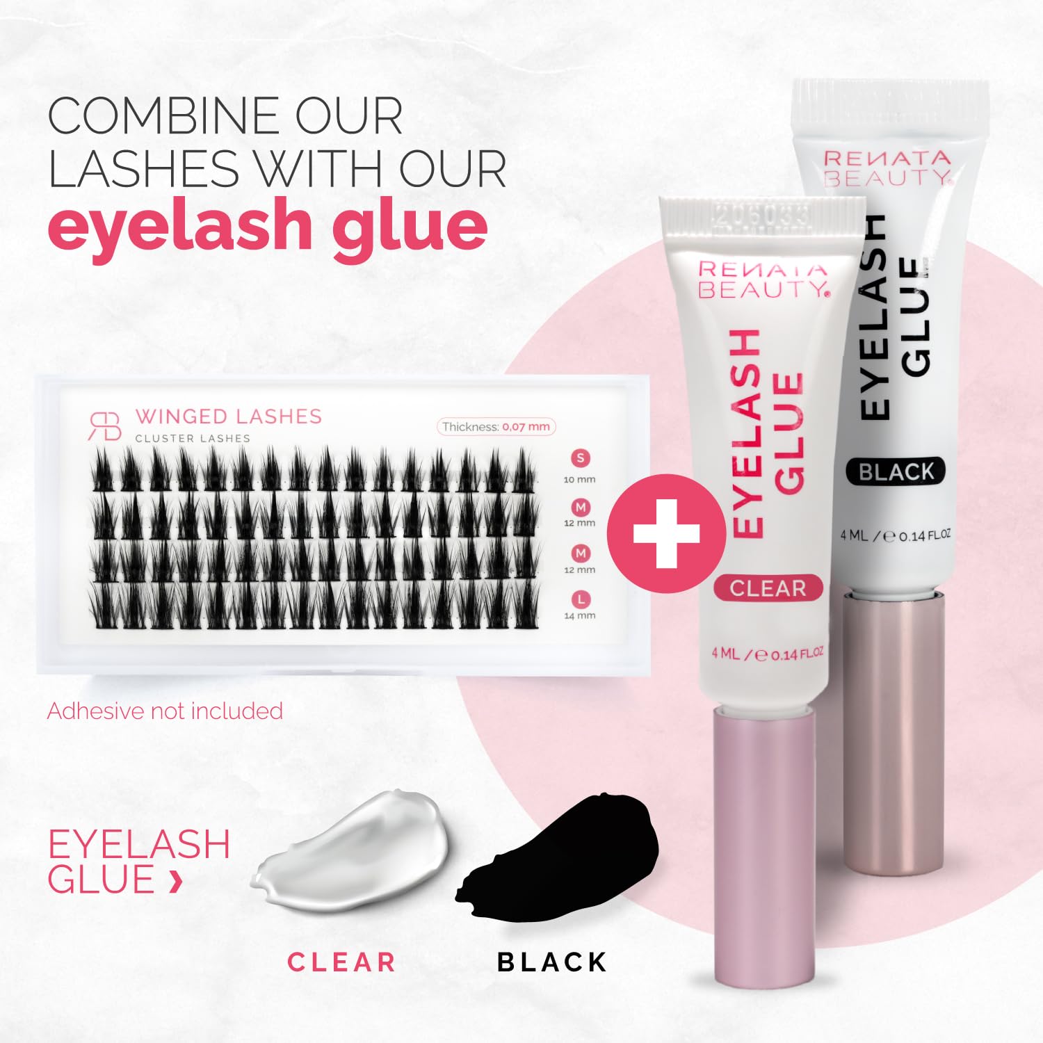 Renata Beauty Winged Lashes - 64 Pcs Multipack, Varied Lengths (10Mm, 12Mm, 14Mm), Dramatic Winged Effect, C Curl, Easy To Apply