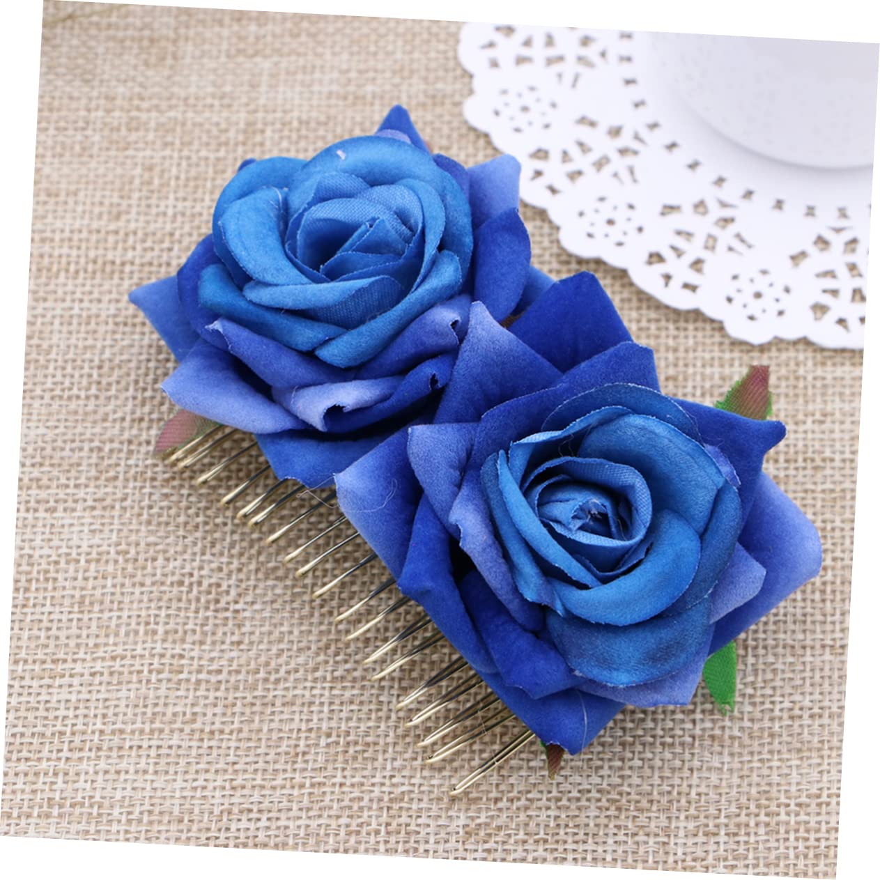 Gogogmee Blue Rose Flower Hair Comb Floral Hair Accessory Headpiece for Women and Girls Wedding Bridal Floral Comb for Bridesmai
